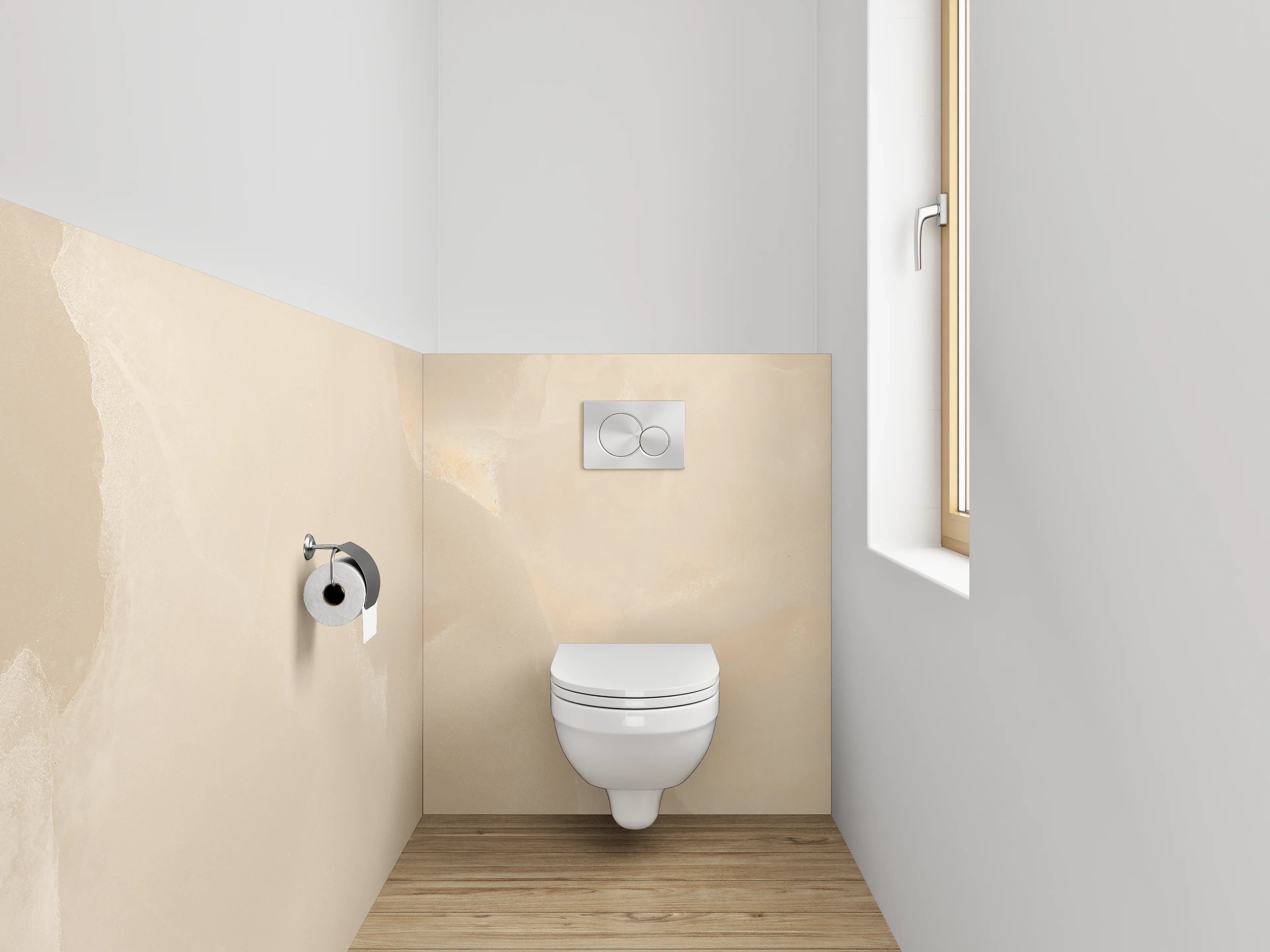 WC-Rückwand - Hellbeiger Marmor mit sanfter Struktur