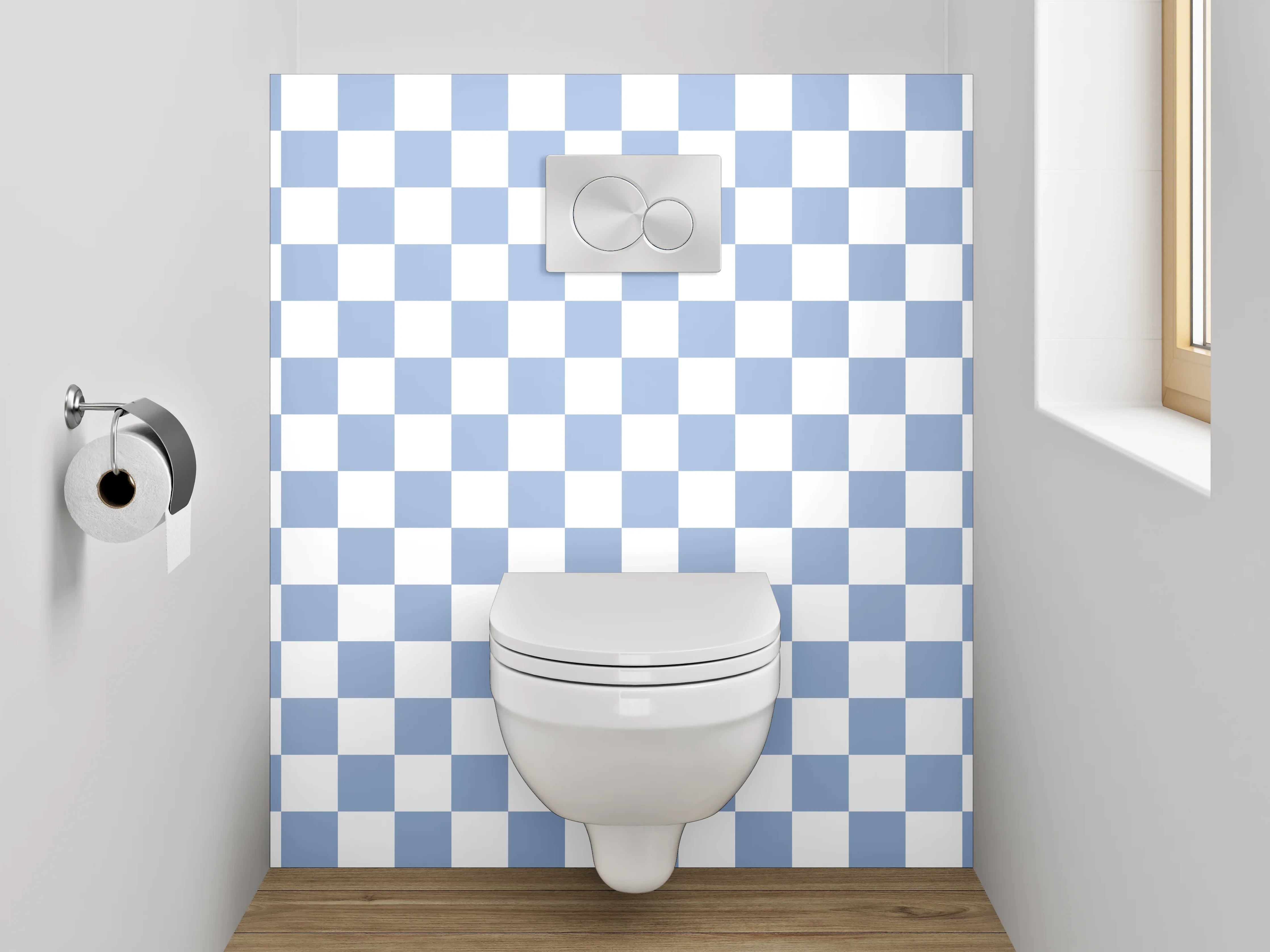 WC-Rückwand - Hellblau-Weißes Karo-Muster Wanddekor