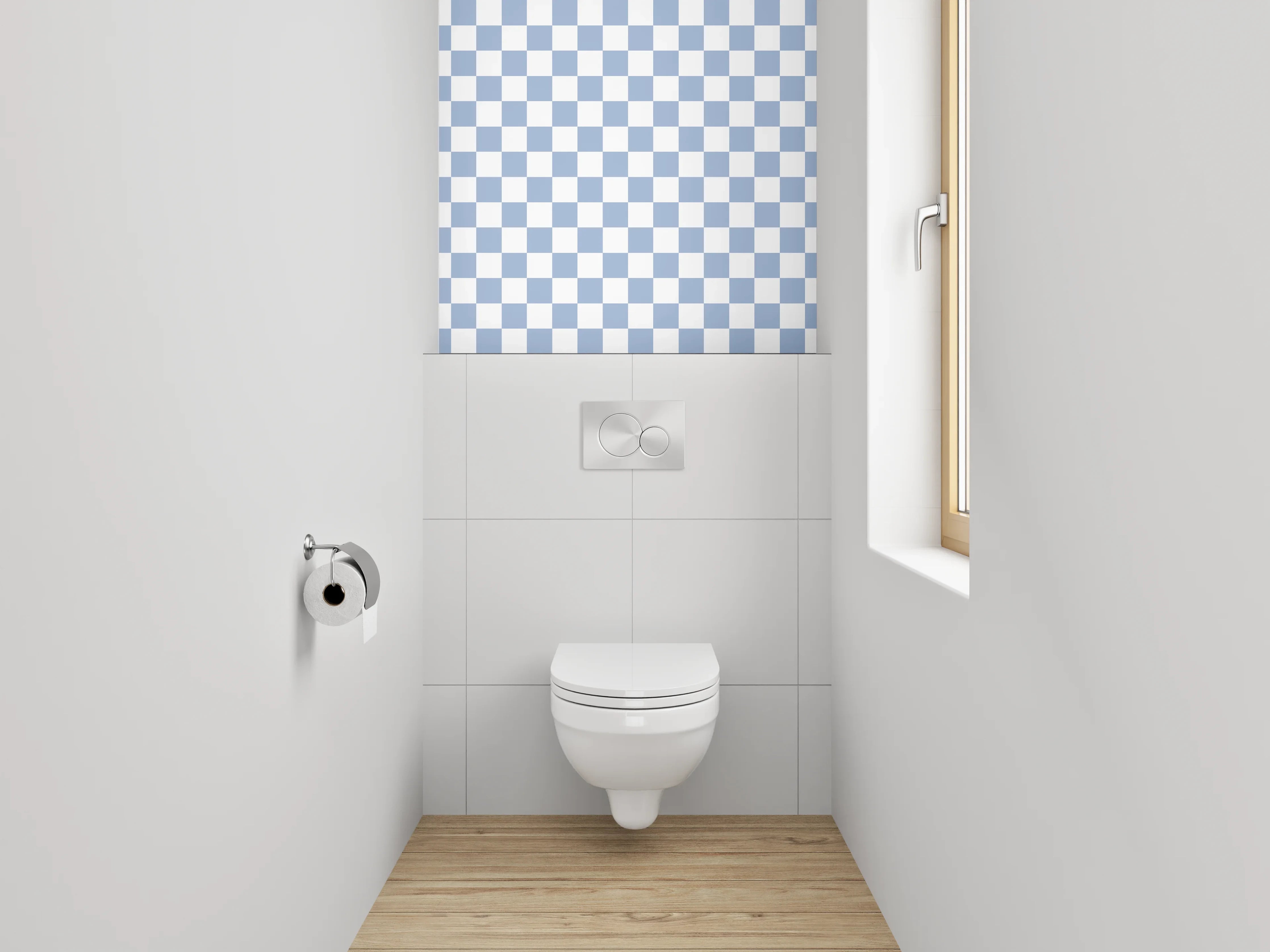 WC-Rückwand - Hellblau-Weißes Karo-Muster Wanddekor