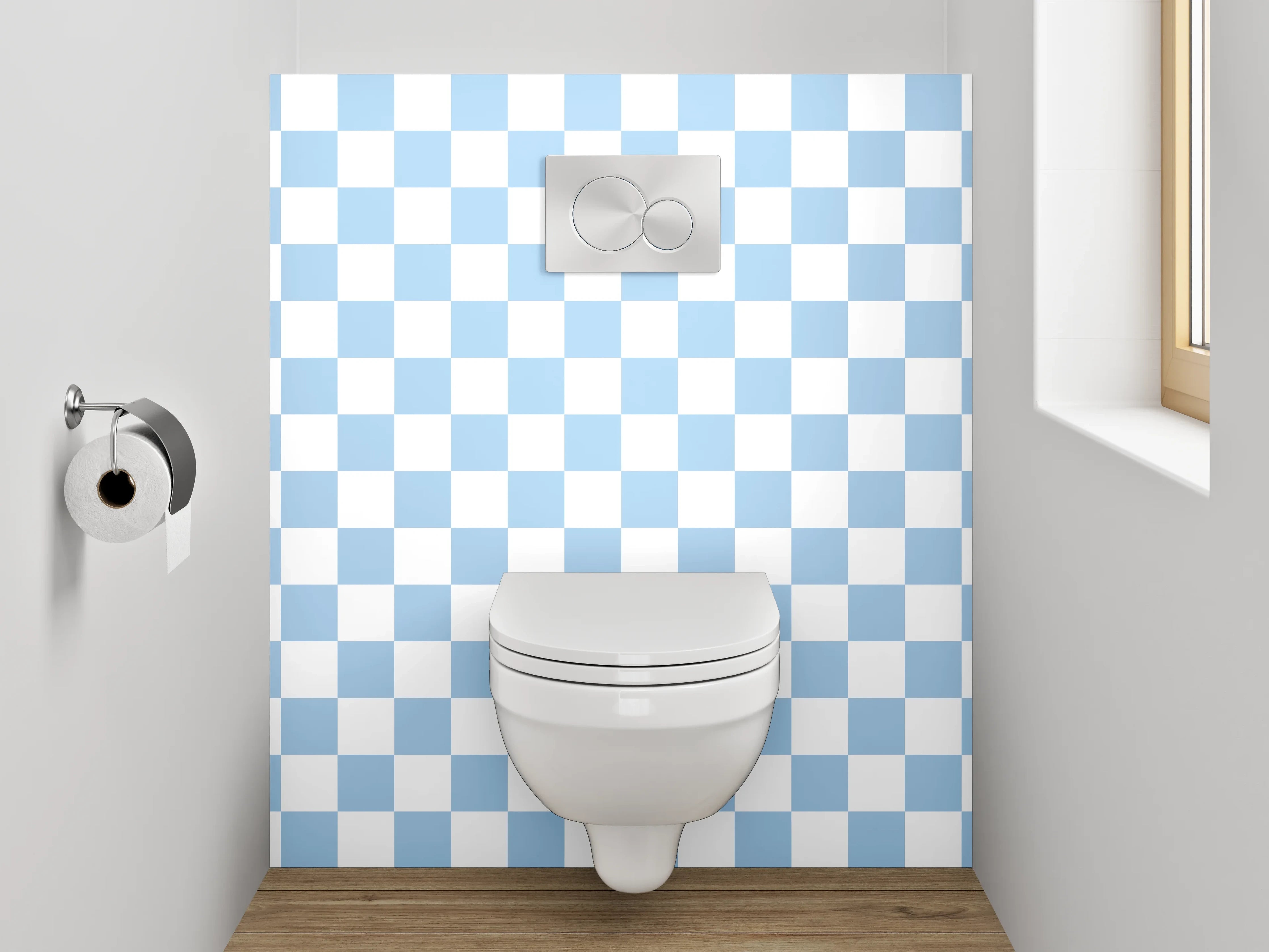 WC-Rückwand - Hellblau-weißes Kachelmuster modern