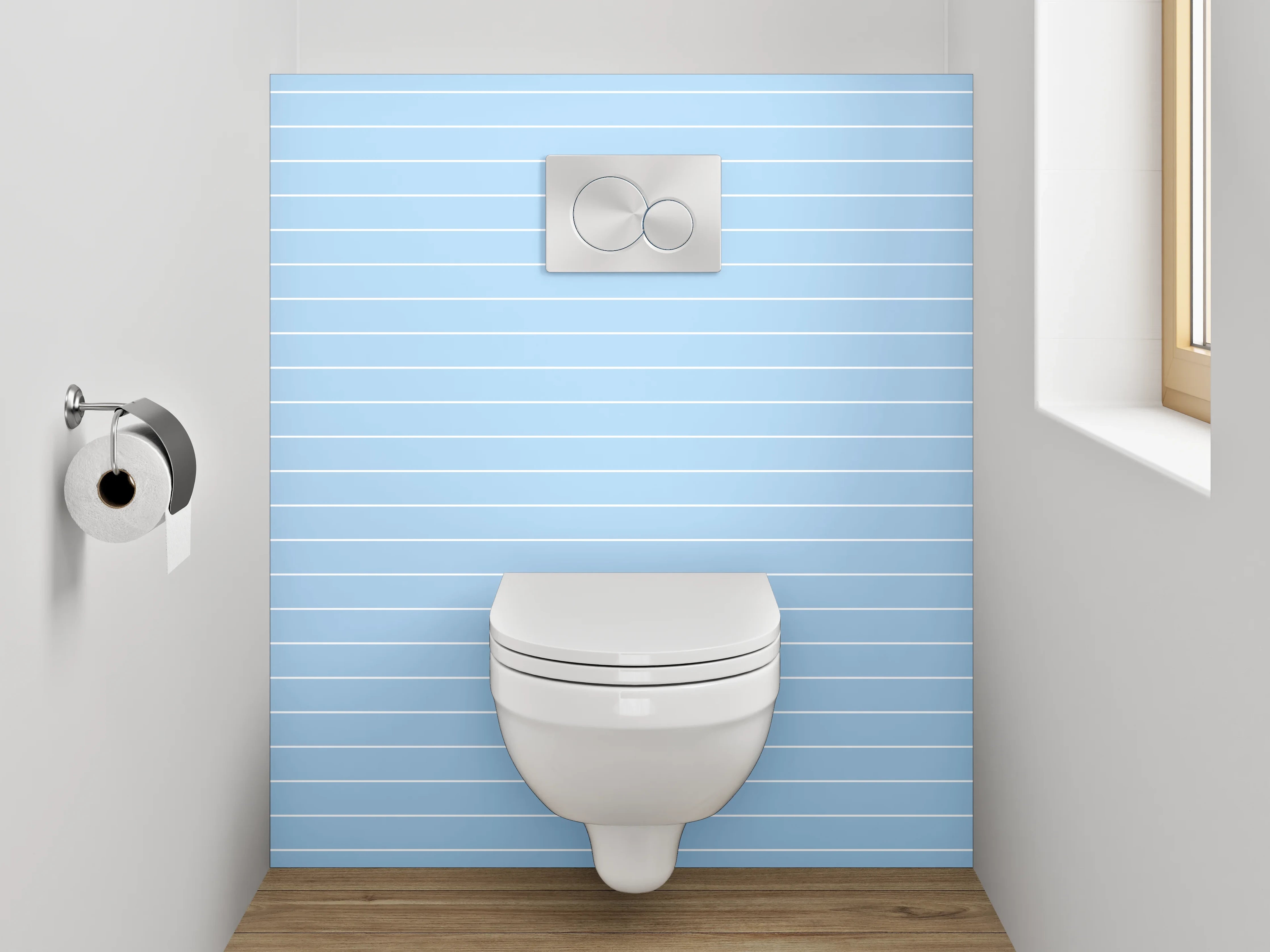 WC-Rückwand - Hellblaue Linienmuster Tapete