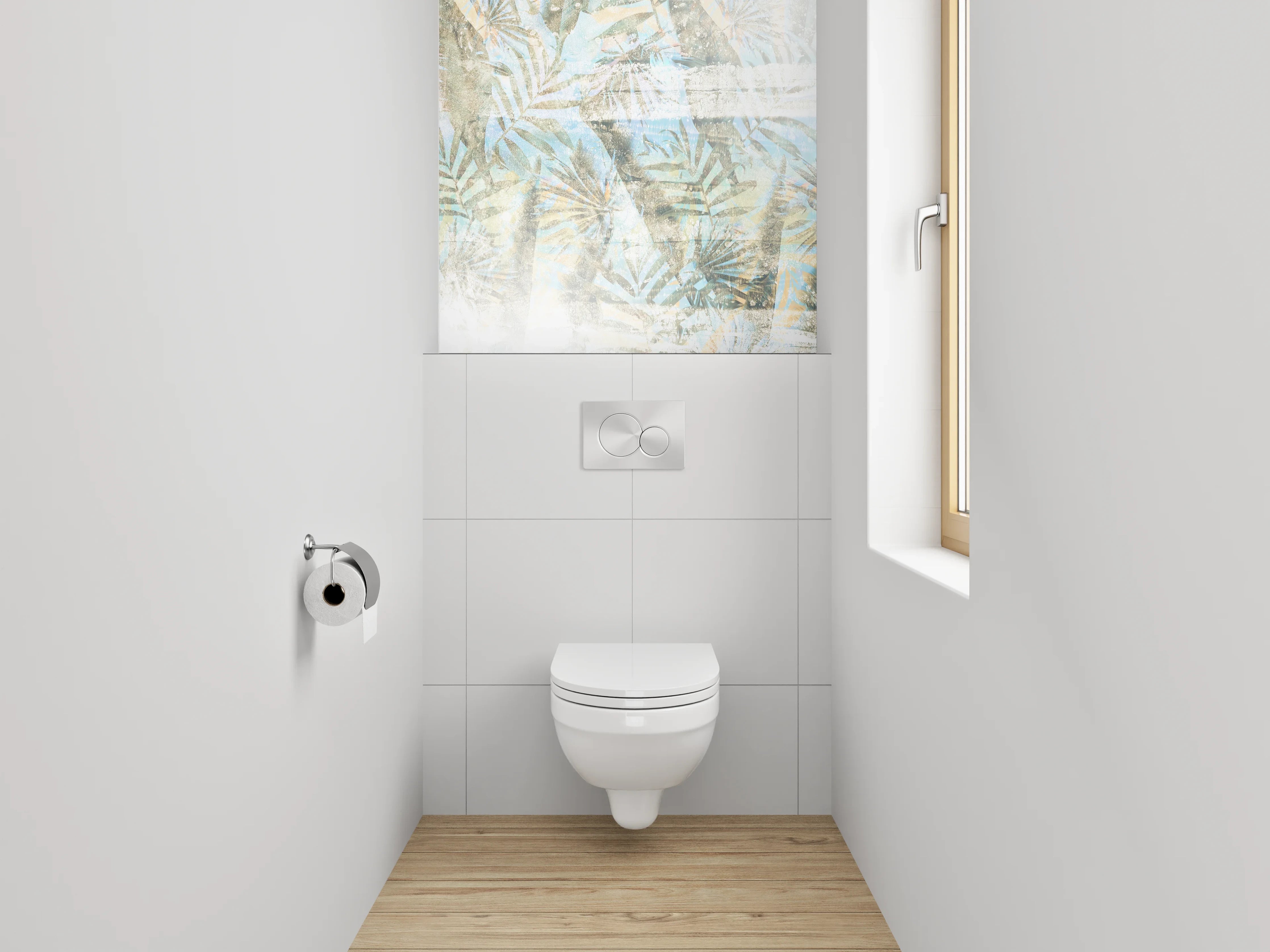 WC-Rückwand - Hellblaues tropisches Palmblatt-Muster