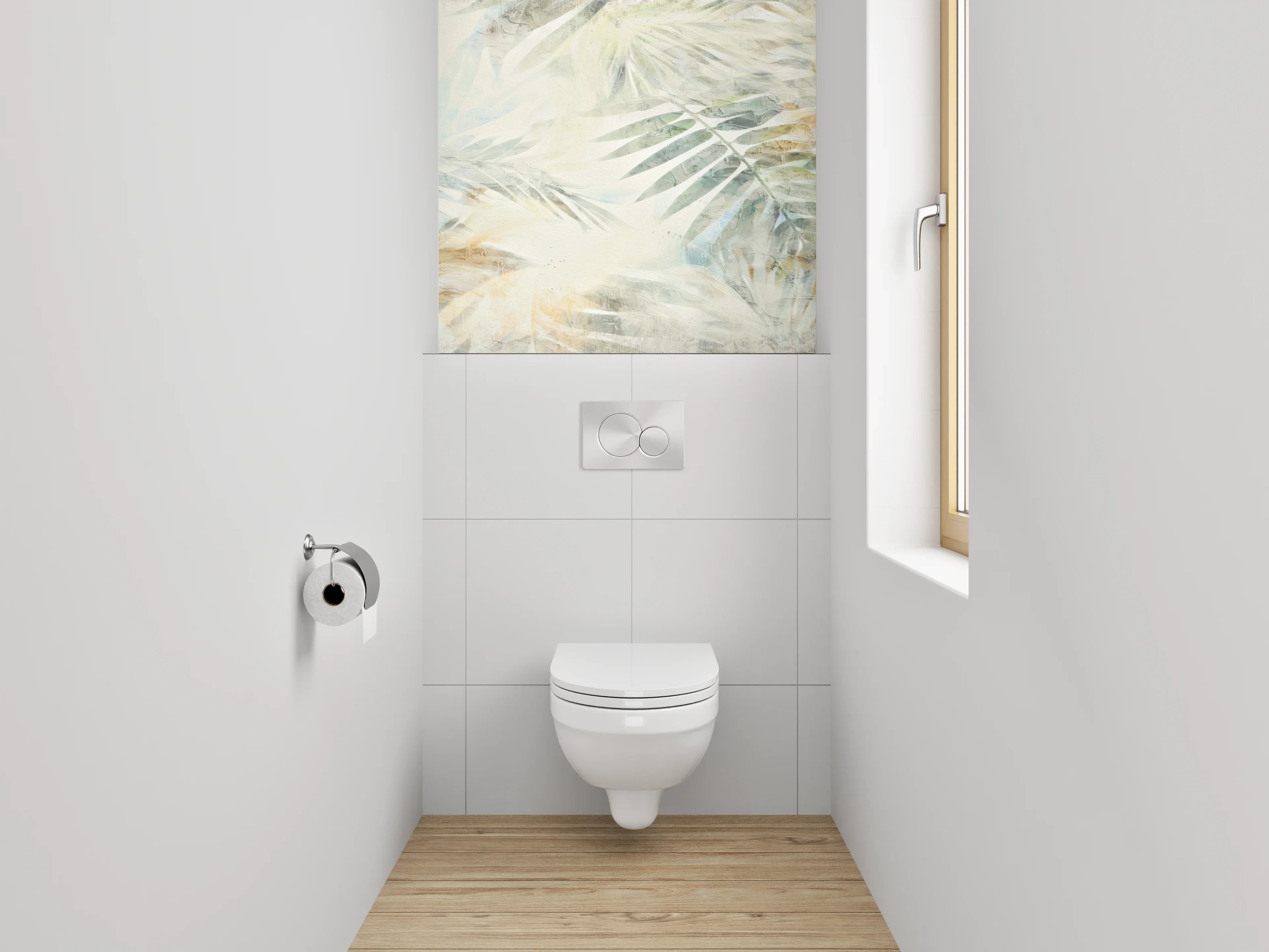 WC-Rückwand - Helle Aquarell-Palmenblätter Weiß Beige