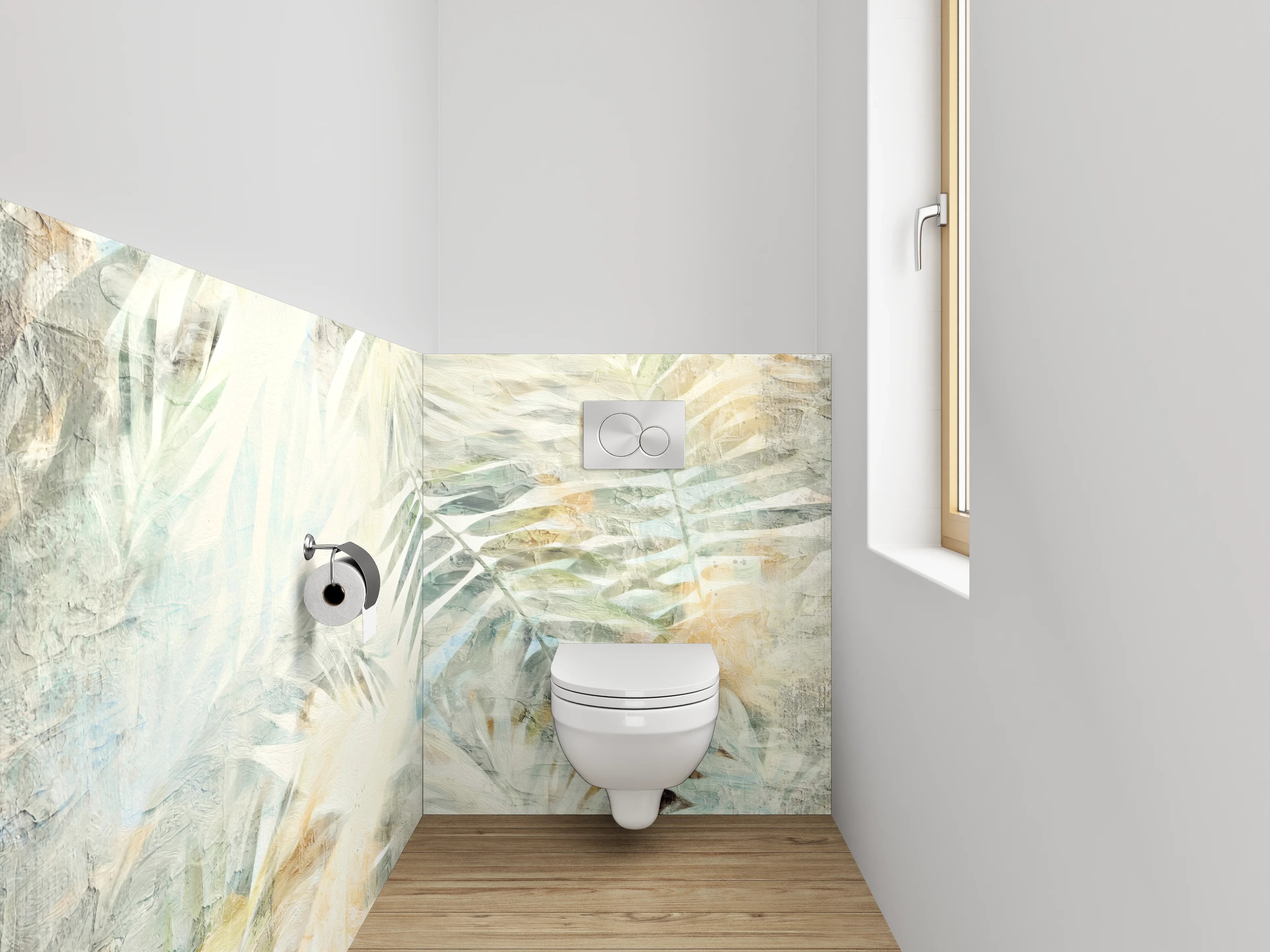 WC-Rückwand - Helle Aquarell-Palmenblätter Weiß Beige