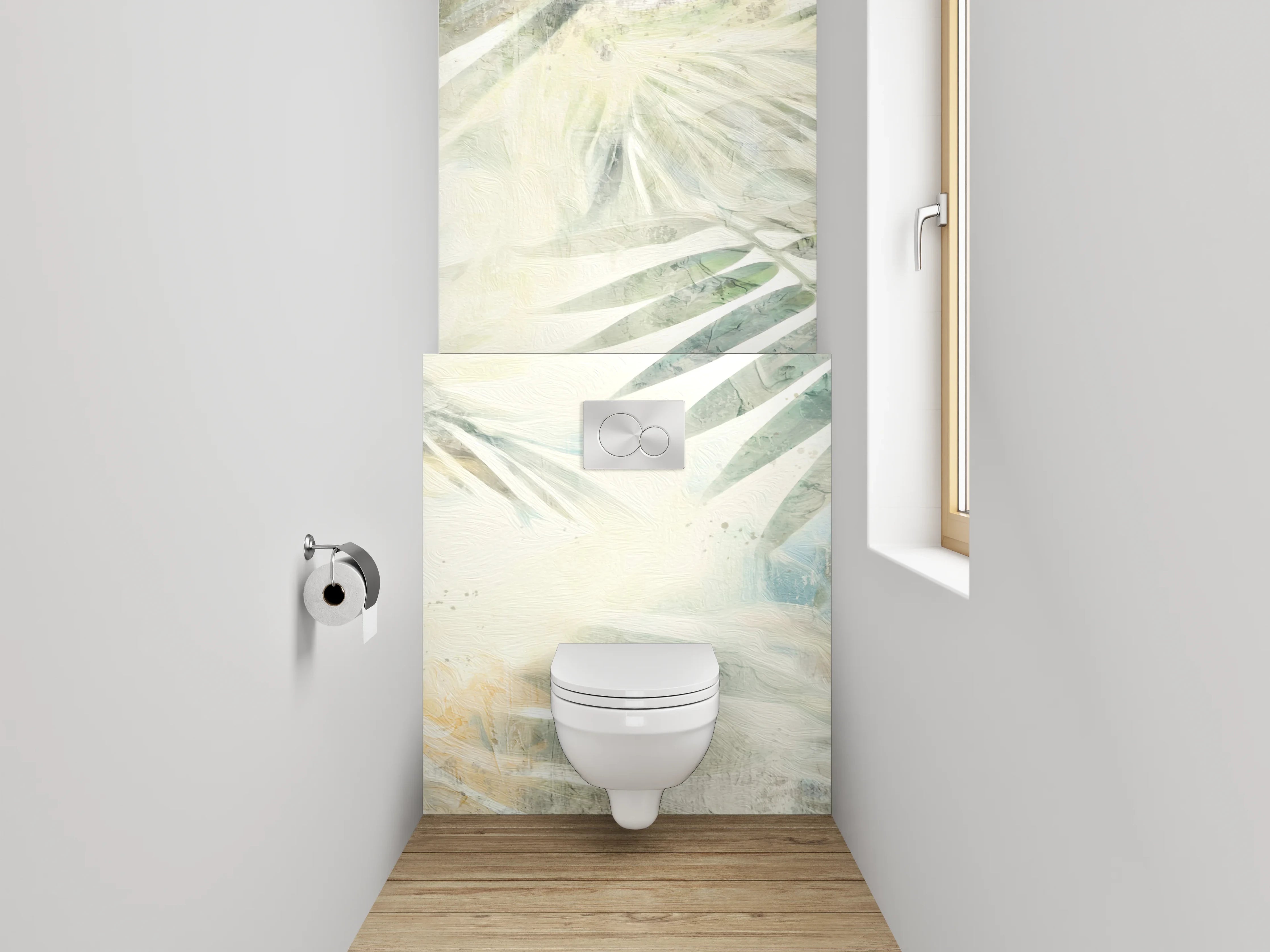 WC-Rückwand - Helle Aquarell-Palmenblätter Weiß Beige