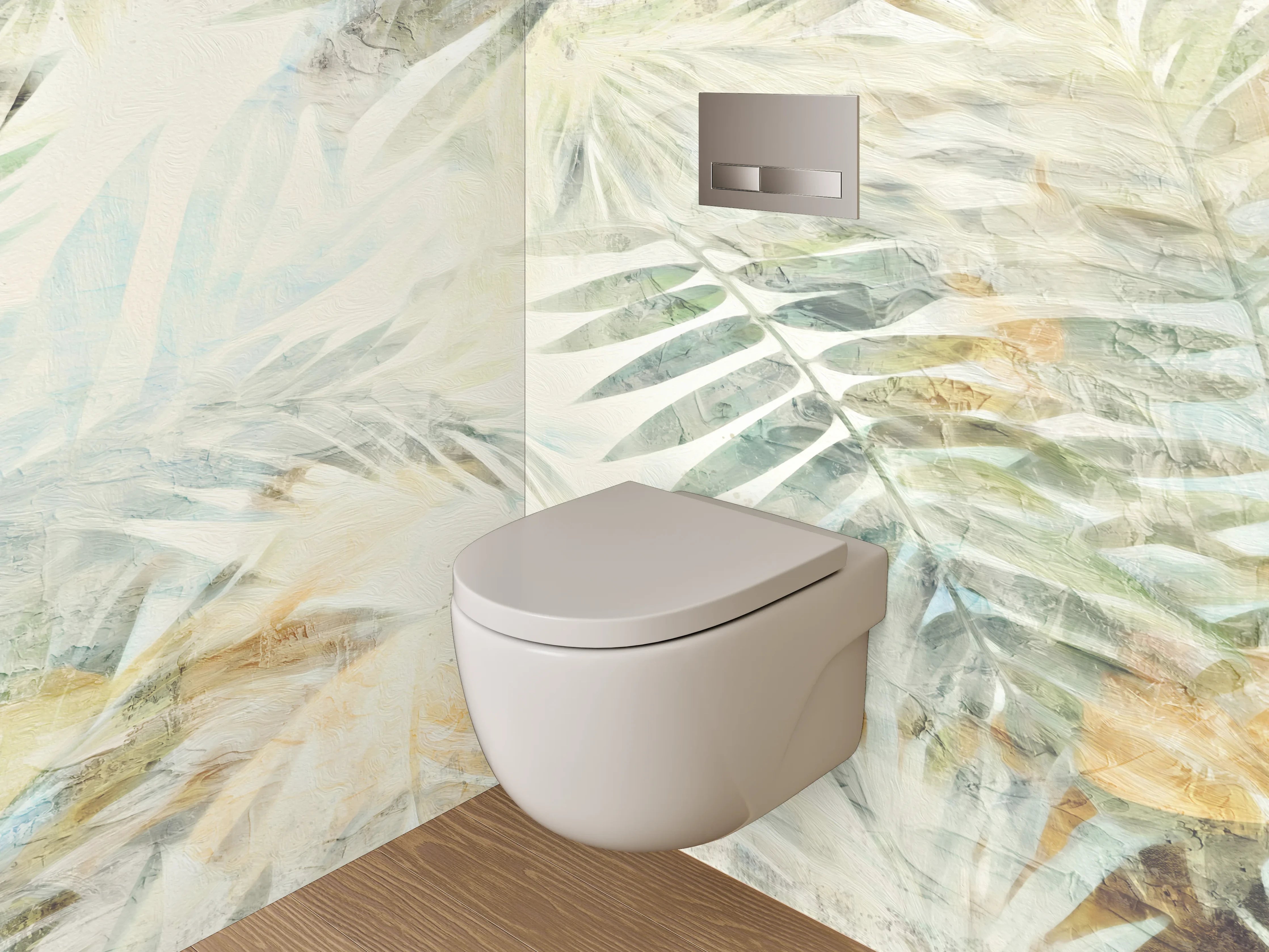 WC-Rückwand - Helle Aquarell-Palmenblätter Weiß Beige