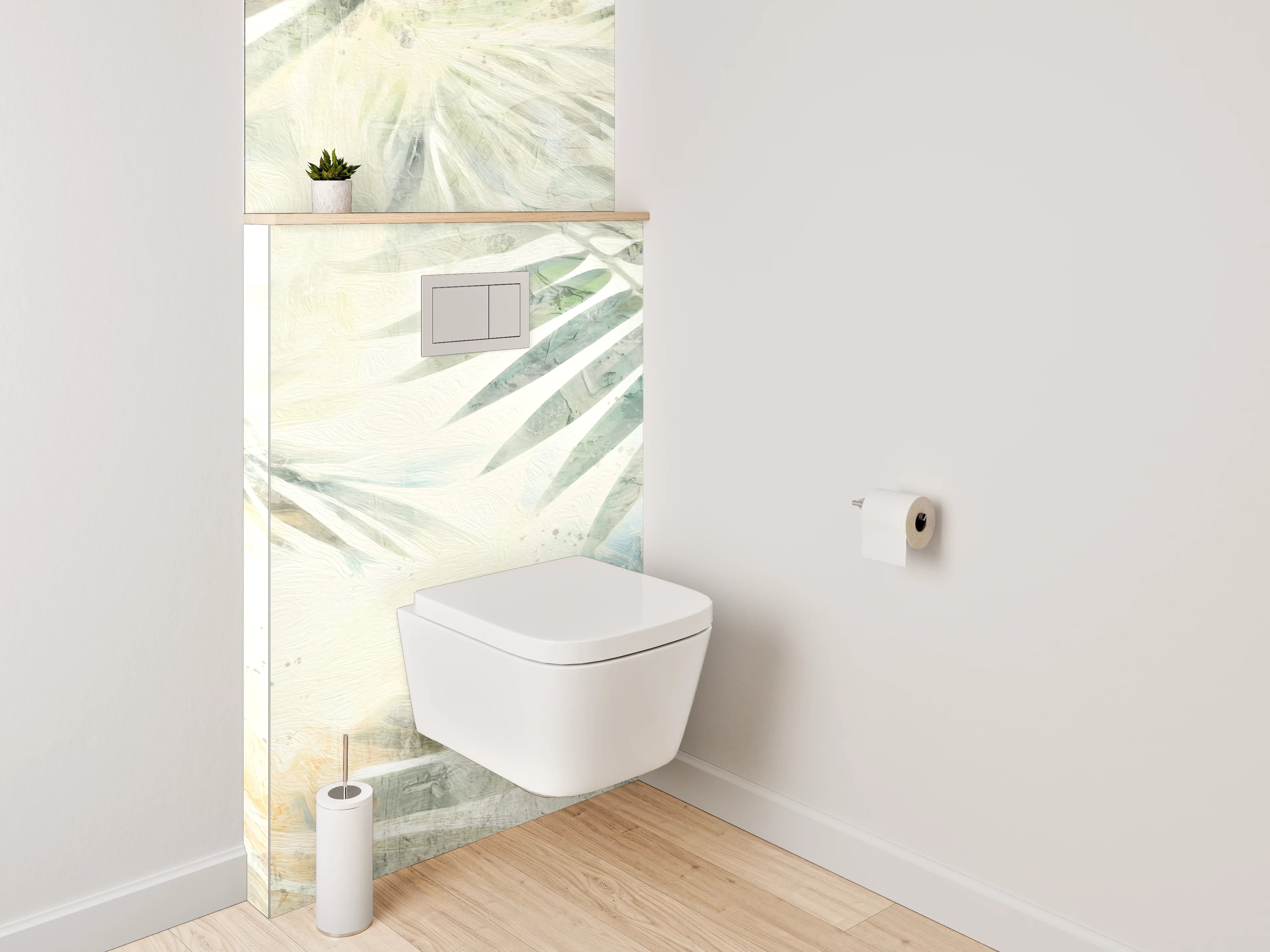 WC-Rückwand - Helle Aquarell-Palmenblätter Weiß Beige