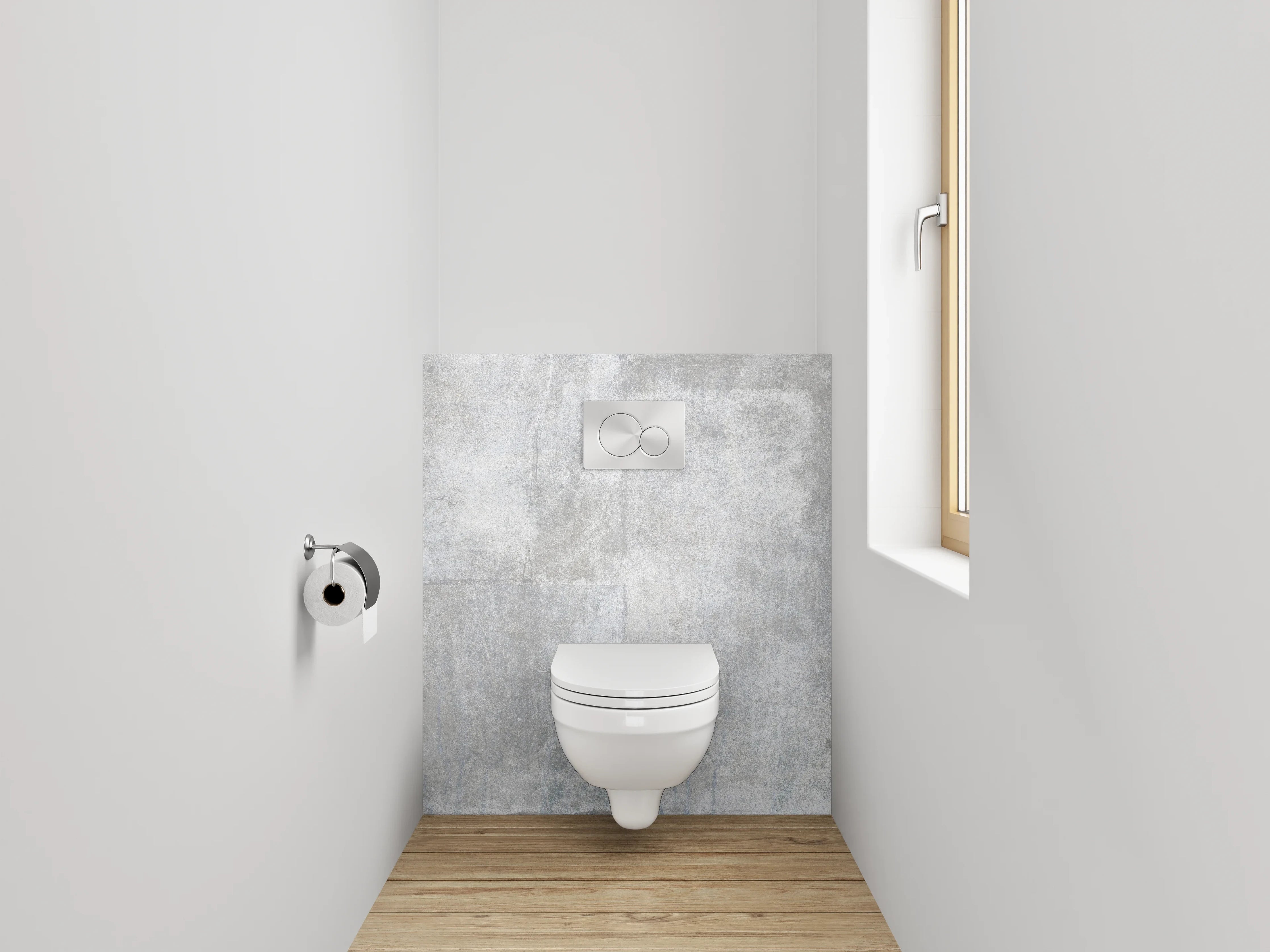 WC-Rückwand - Helle Betonoptik Grau Weiß Fliesen