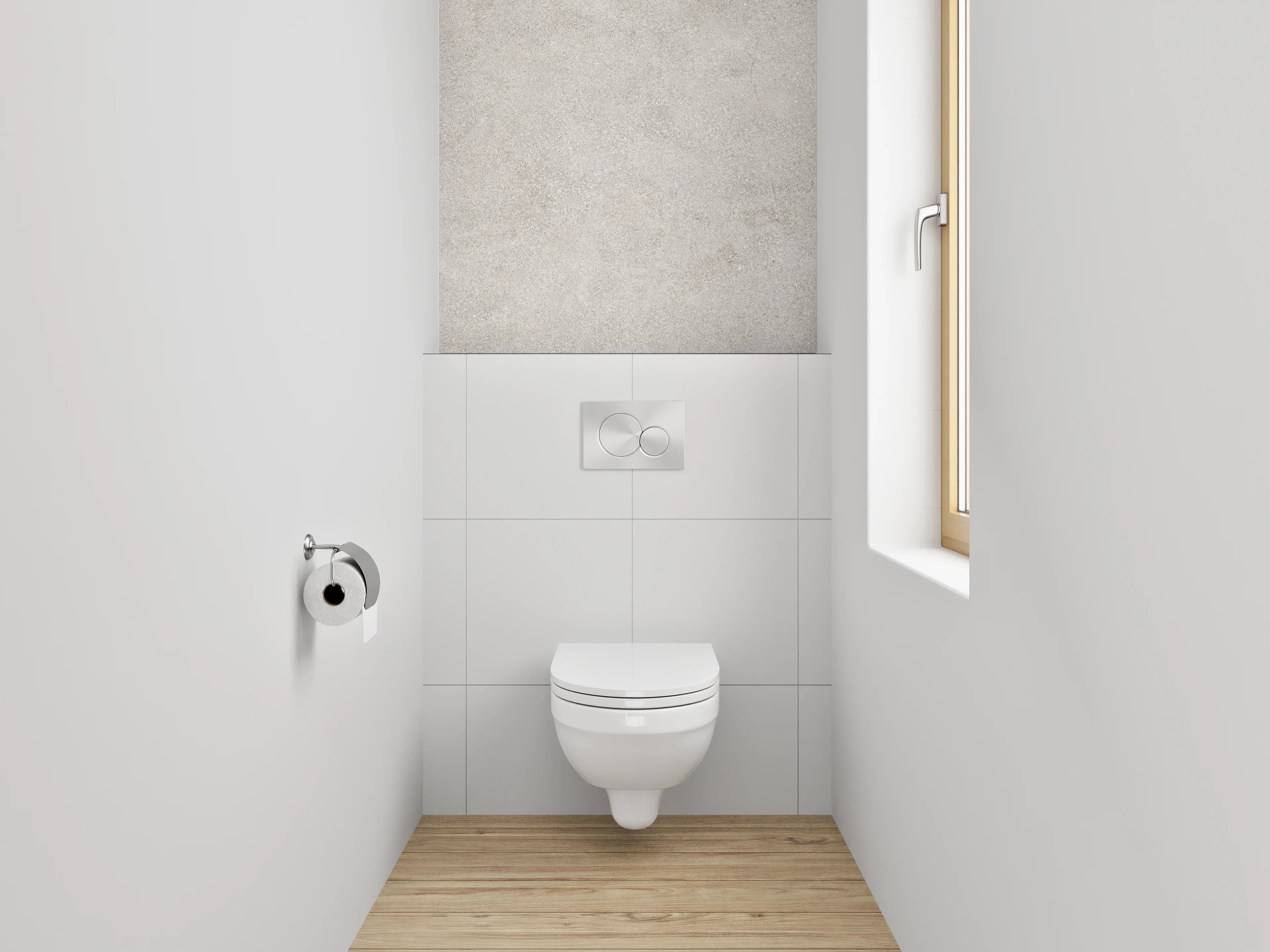 WC-Rückwand - Helle Betonoptik in Grau und Weiß