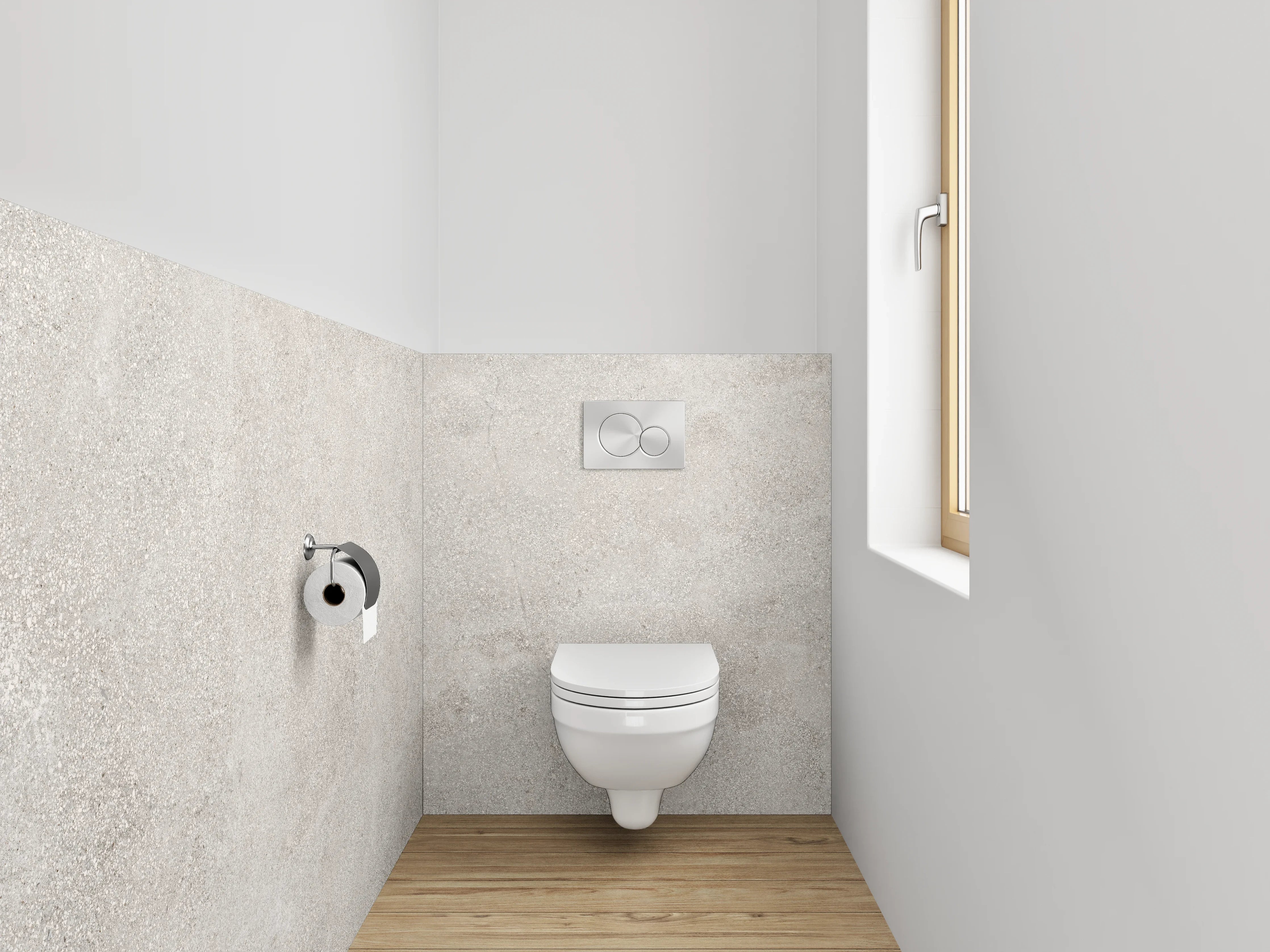 WC-Rückwand - Helle Betonoptik in Grau und Weiß