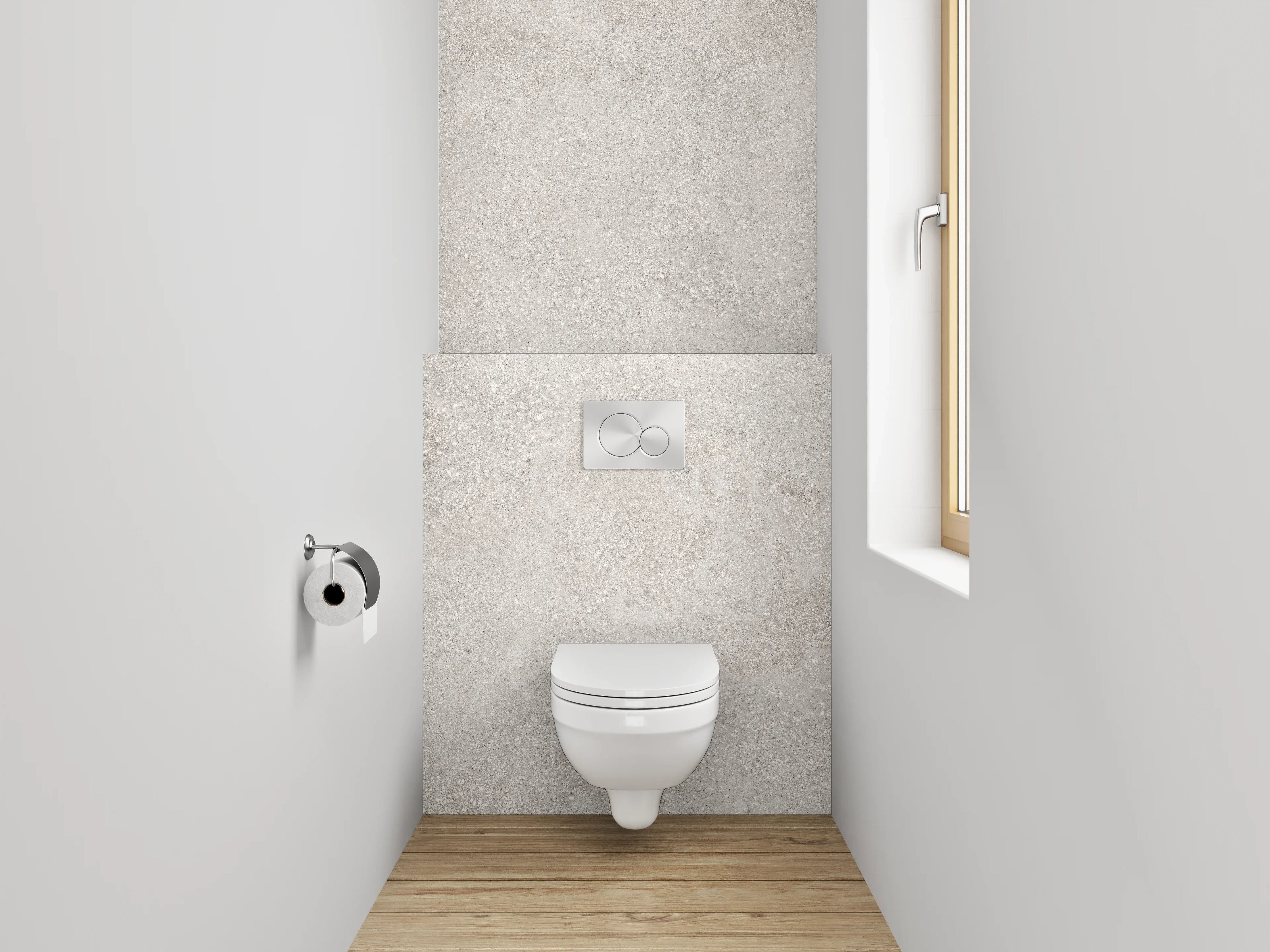 WC-Rückwand - Helle Betonoptik in Grau und Weiß