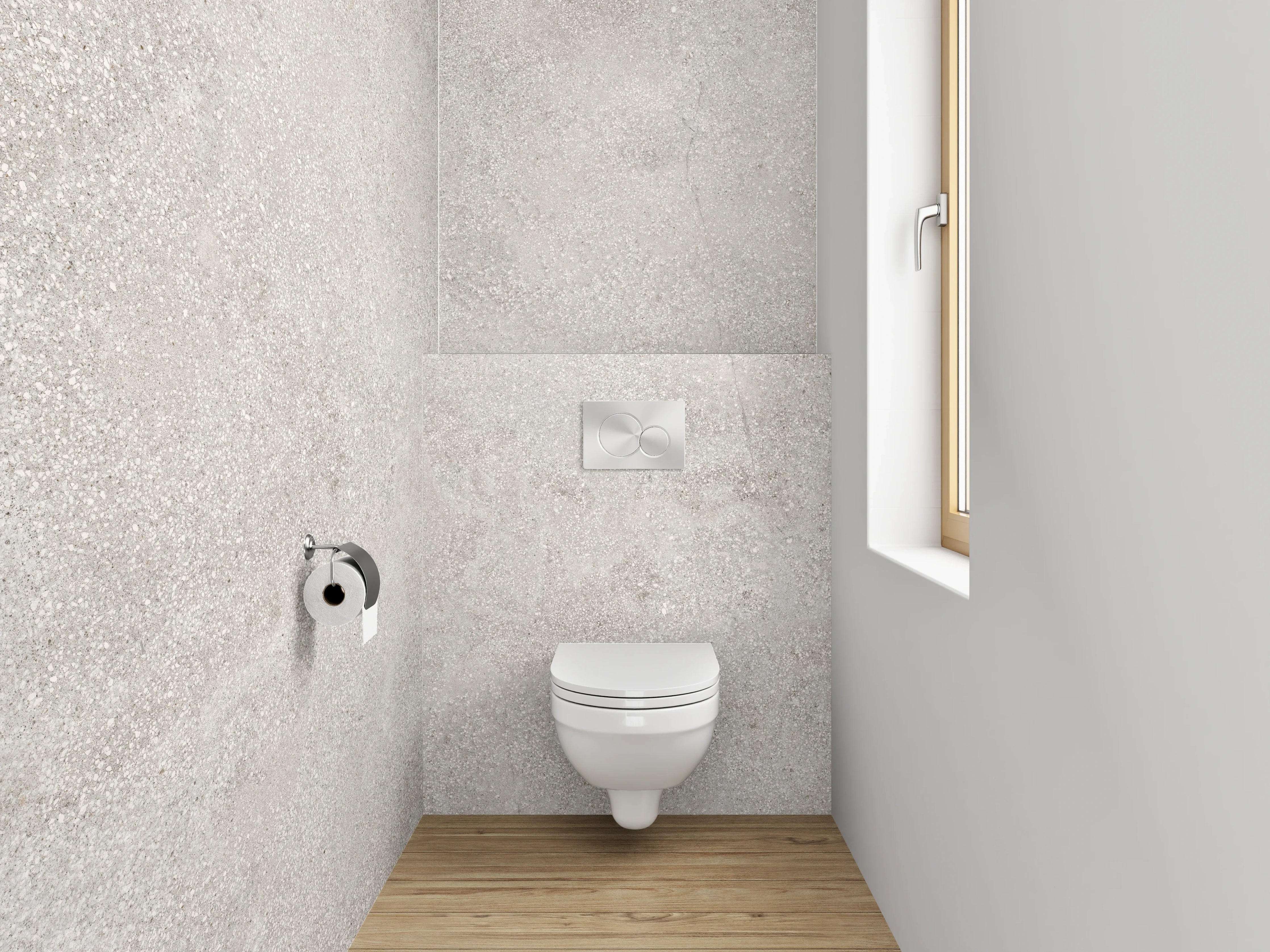 WC-Rückwand - Helle Betonoptik in Grau und Weiß