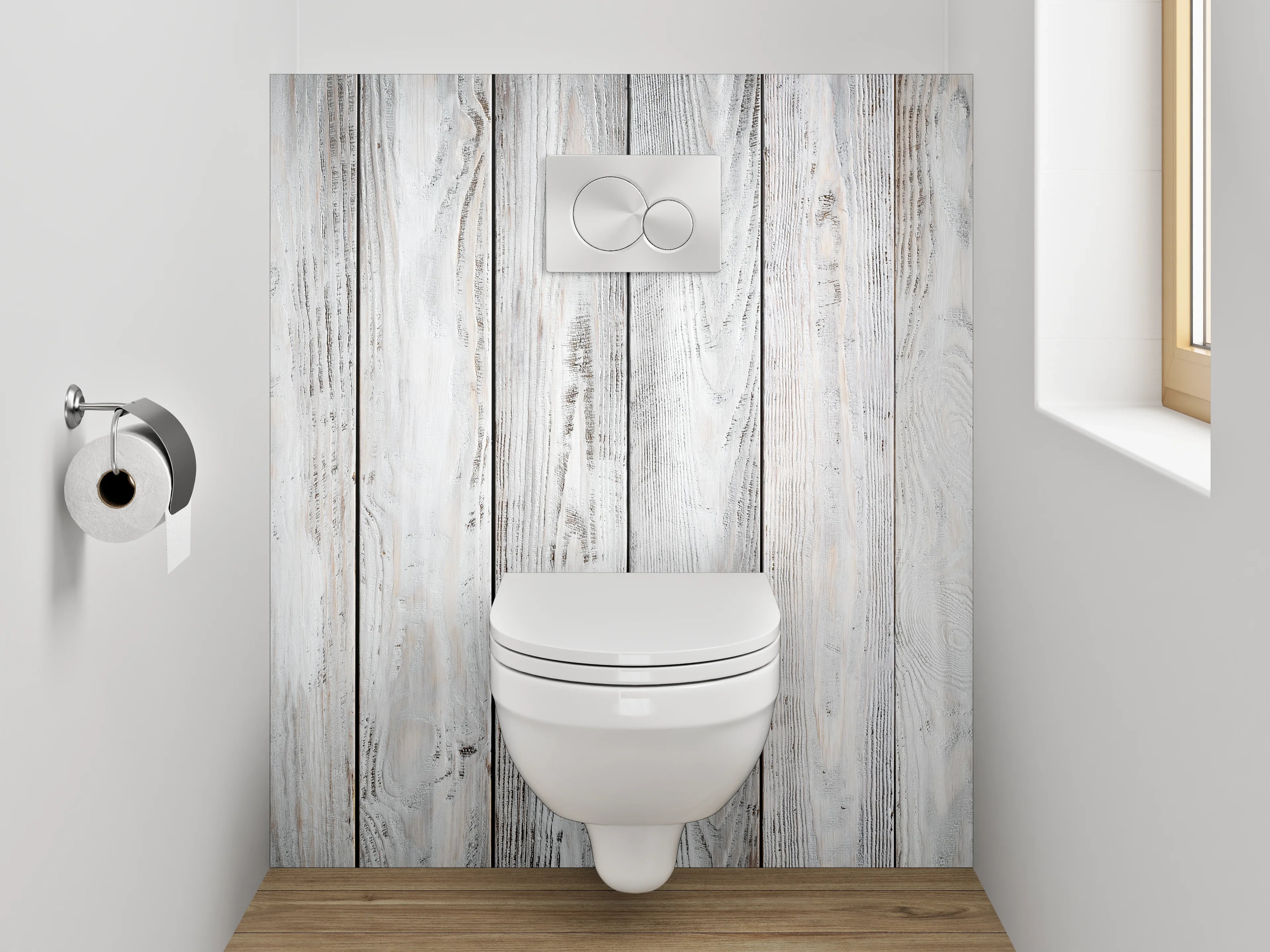 WC-Rückwand - Helle Holzbohlen im Vintage-Stil