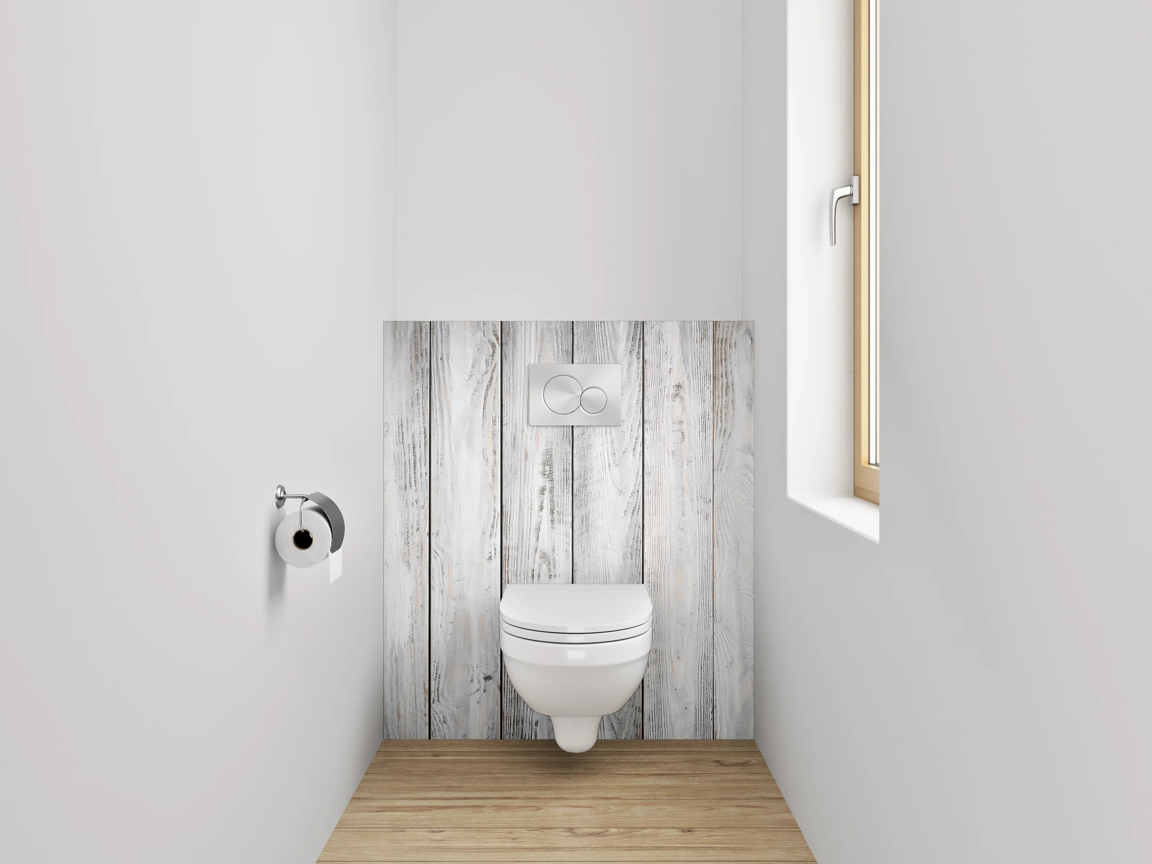 WC-Rückwand - Helle Holzbohlen im Vintage-Stil