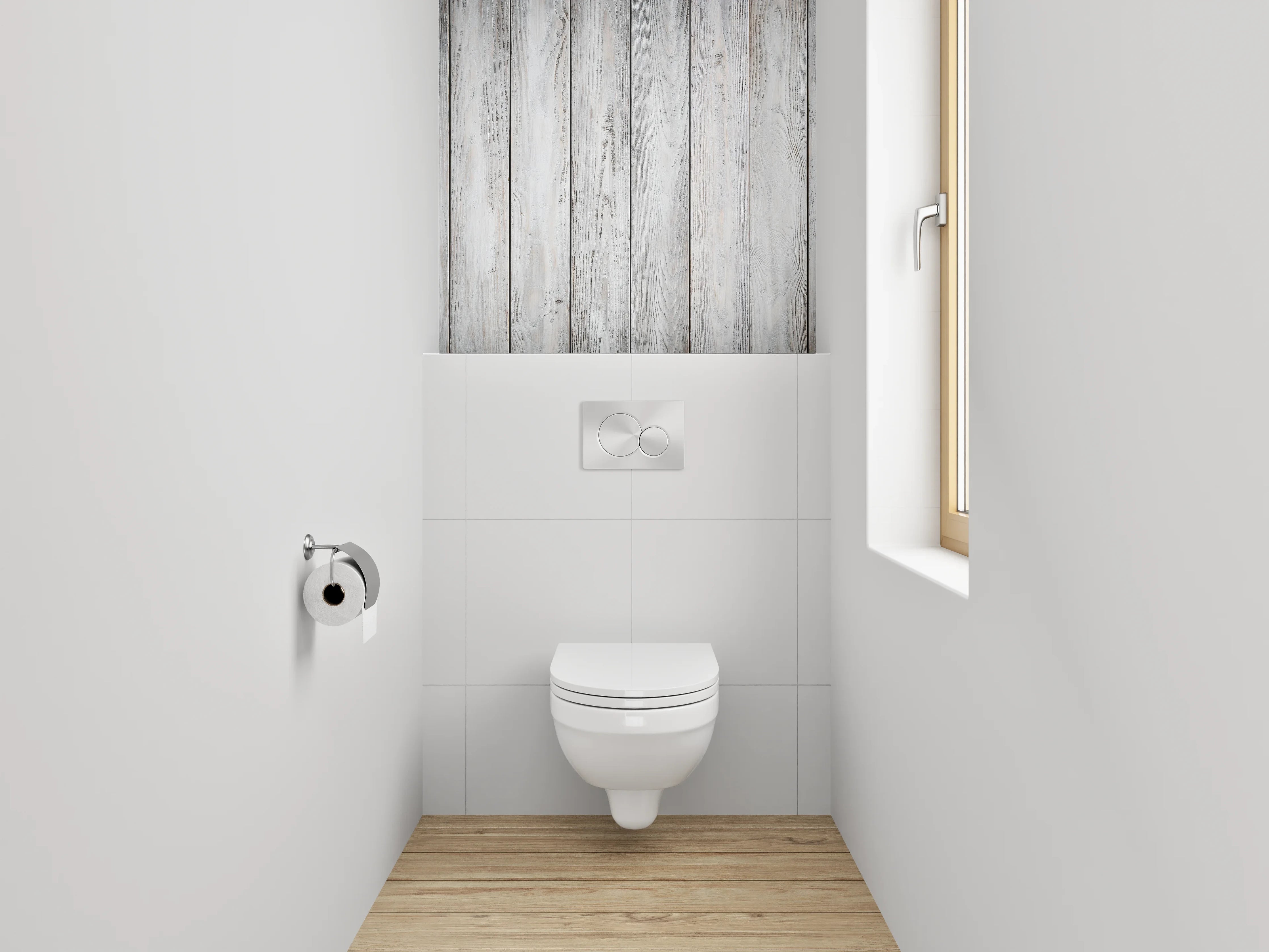 WC-Rückwand - Helle Holzbohlen im Vintage-Stil