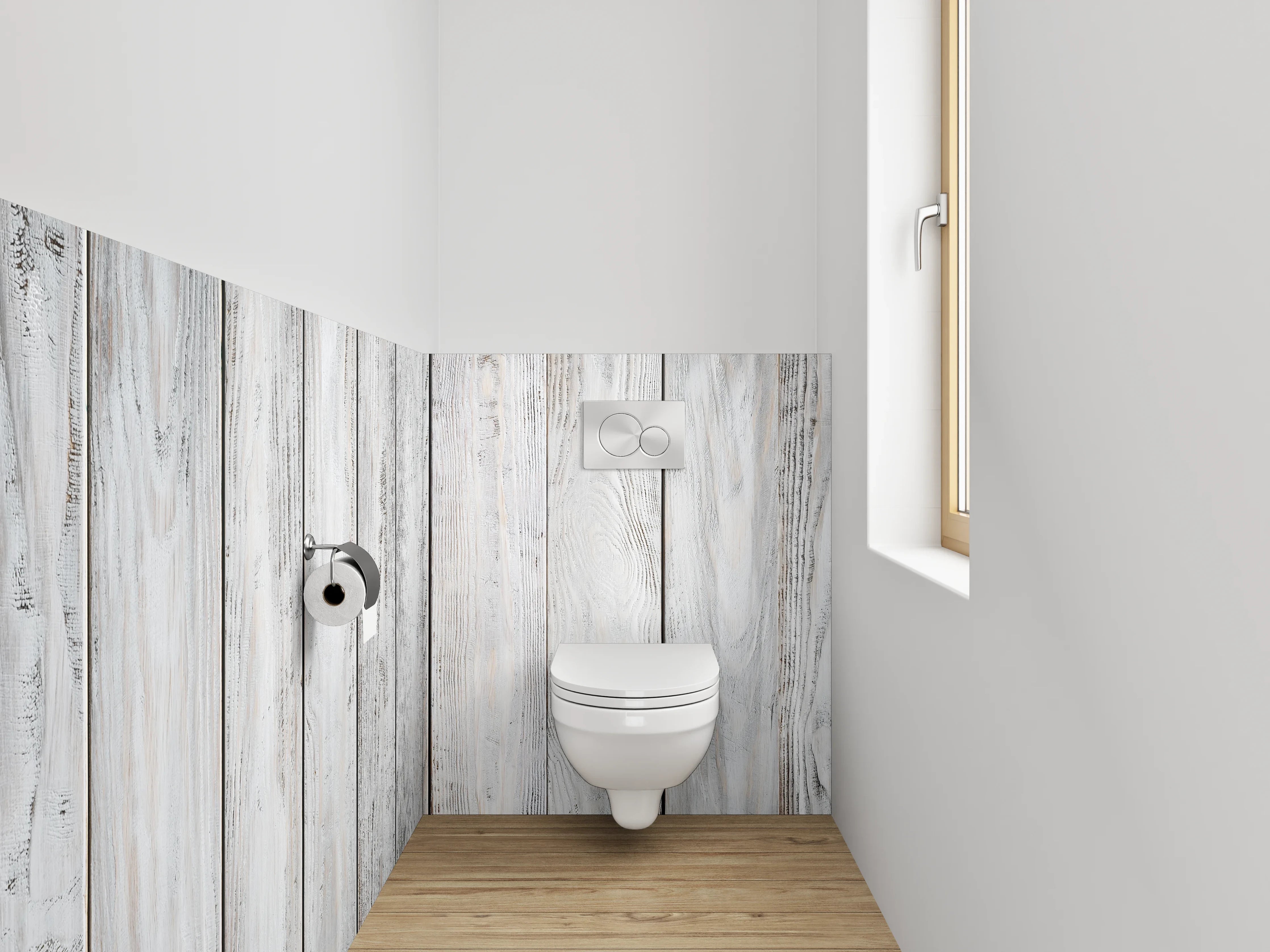 WC-Rückwand - Helle Holzbohlen im Vintage-Stil