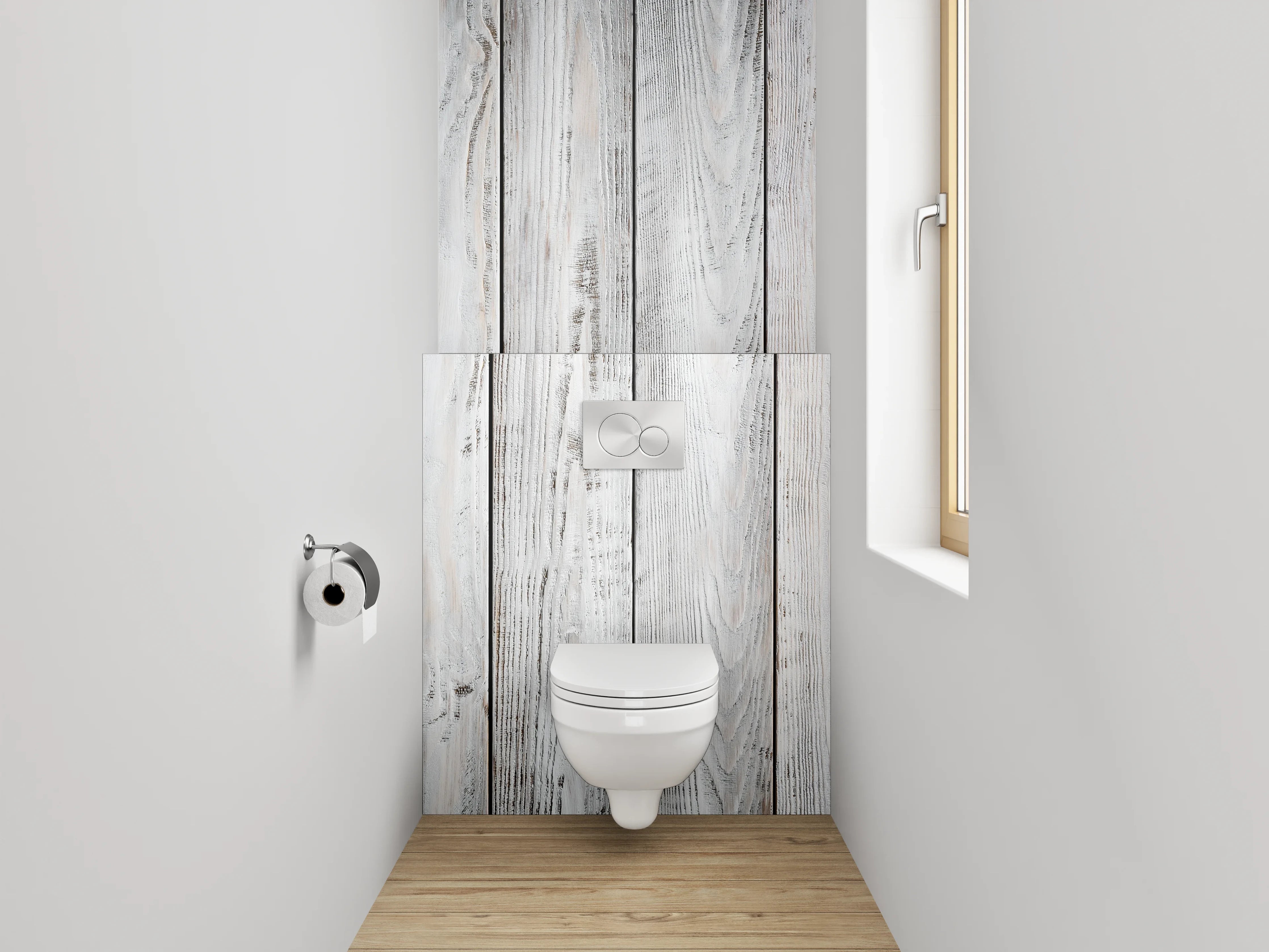 WC-Rückwand - Helle Holzbohlen im Vintage-Stil