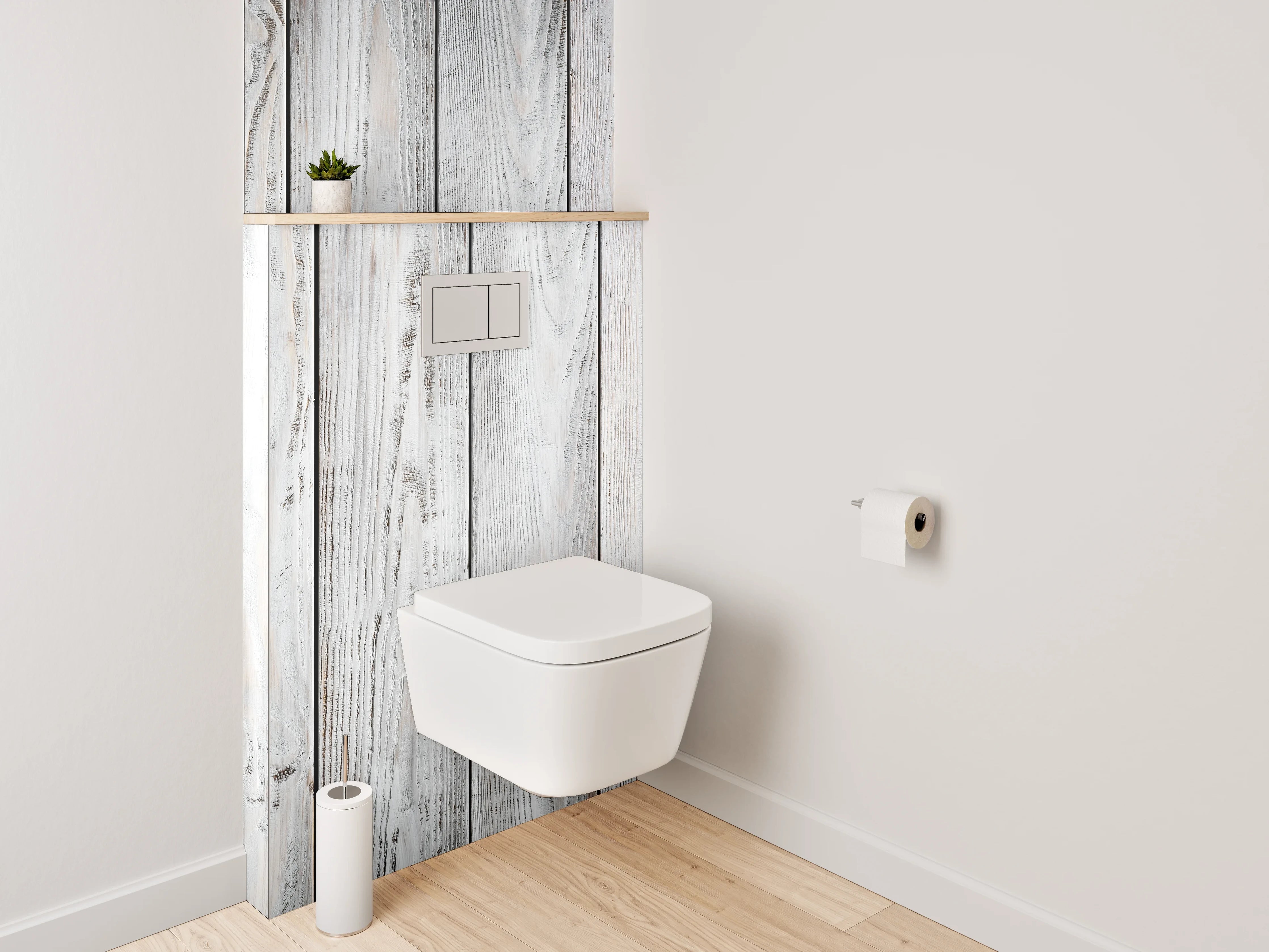 WC-Rückwand - Helle Holzbohlen im Vintage-Stil