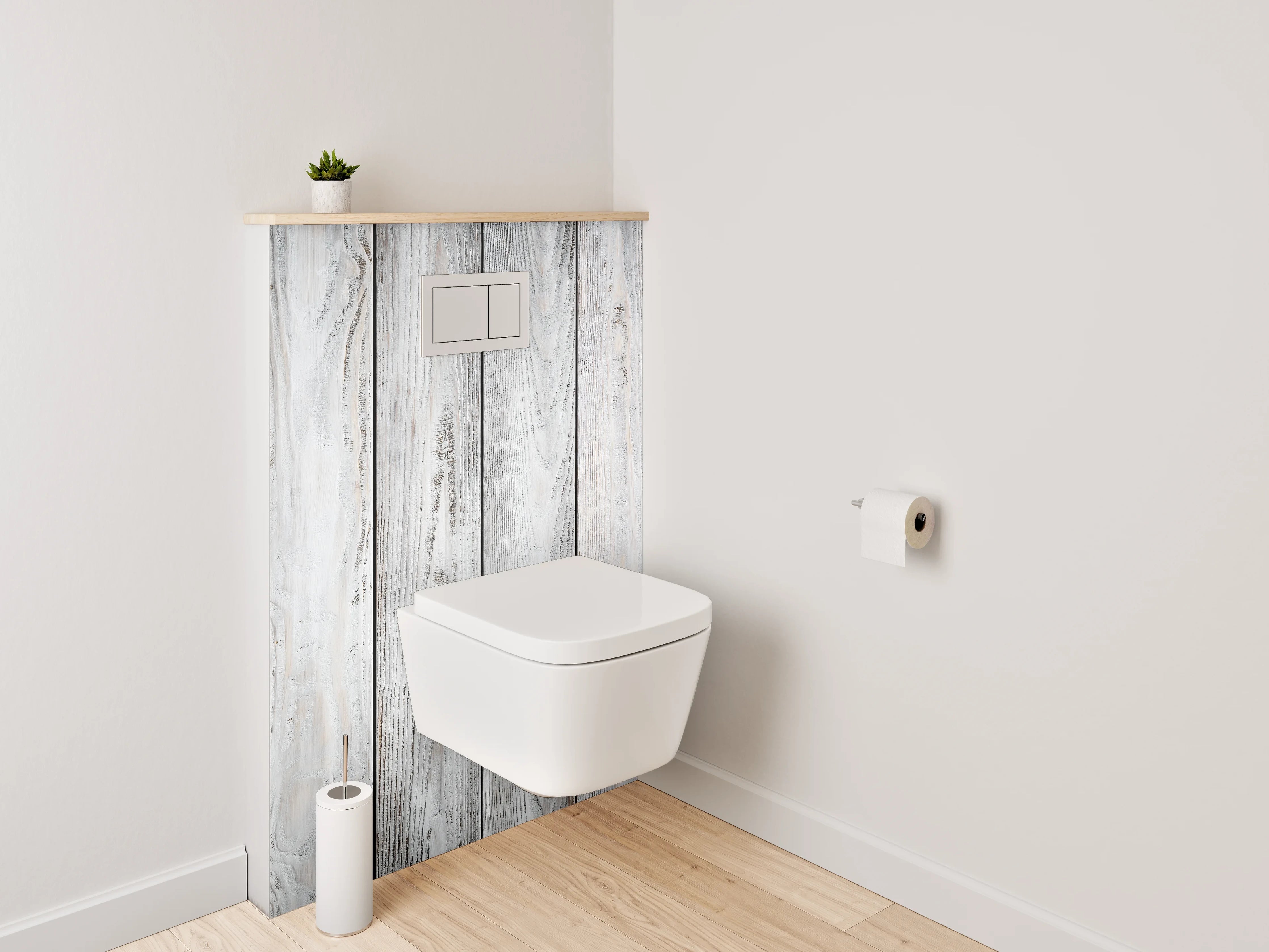 WC-Rückwand - Helle Holzbohlen im Vintage-Stil