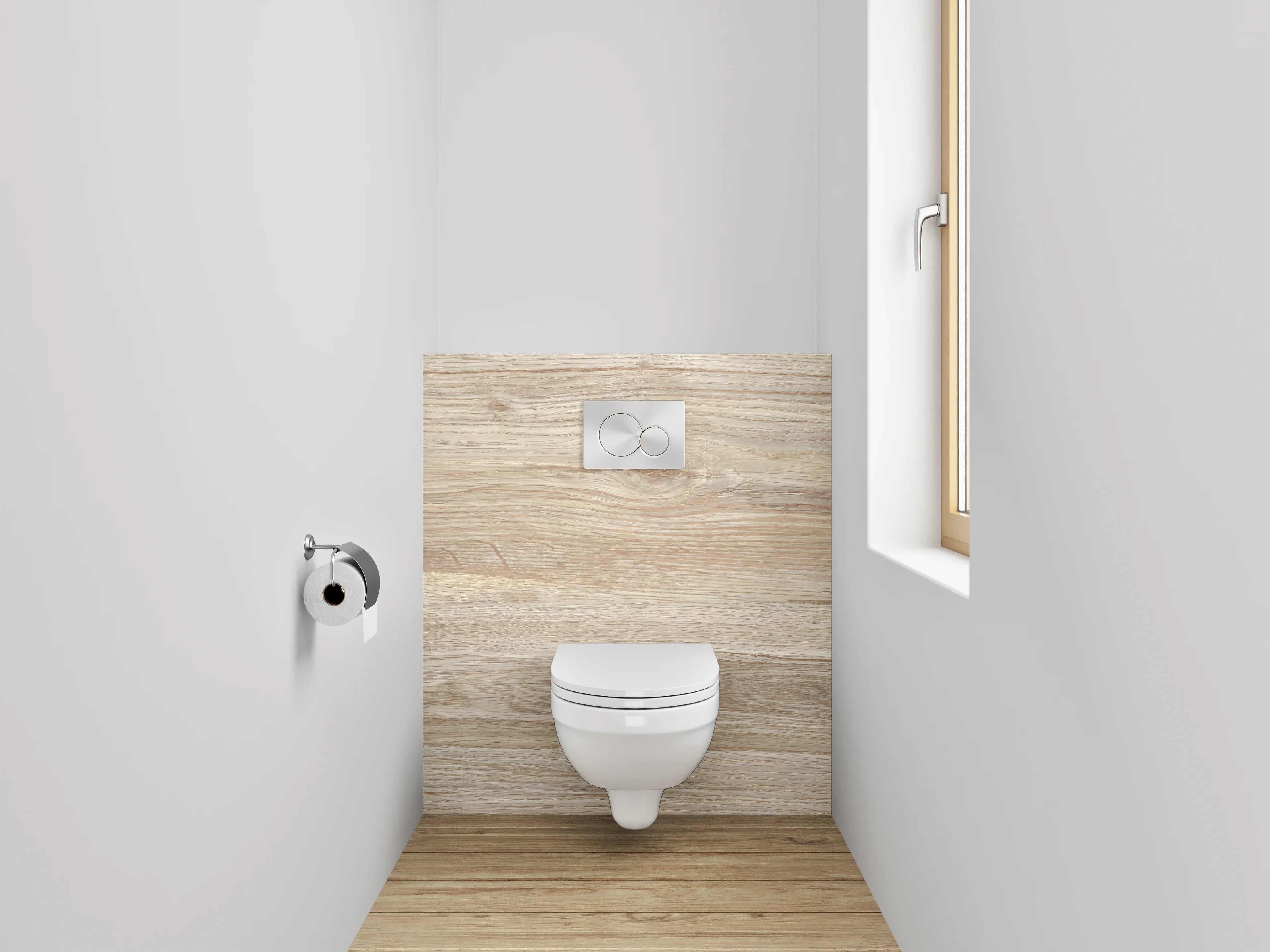WC-Rückwand - Helle Holzoptik Boden