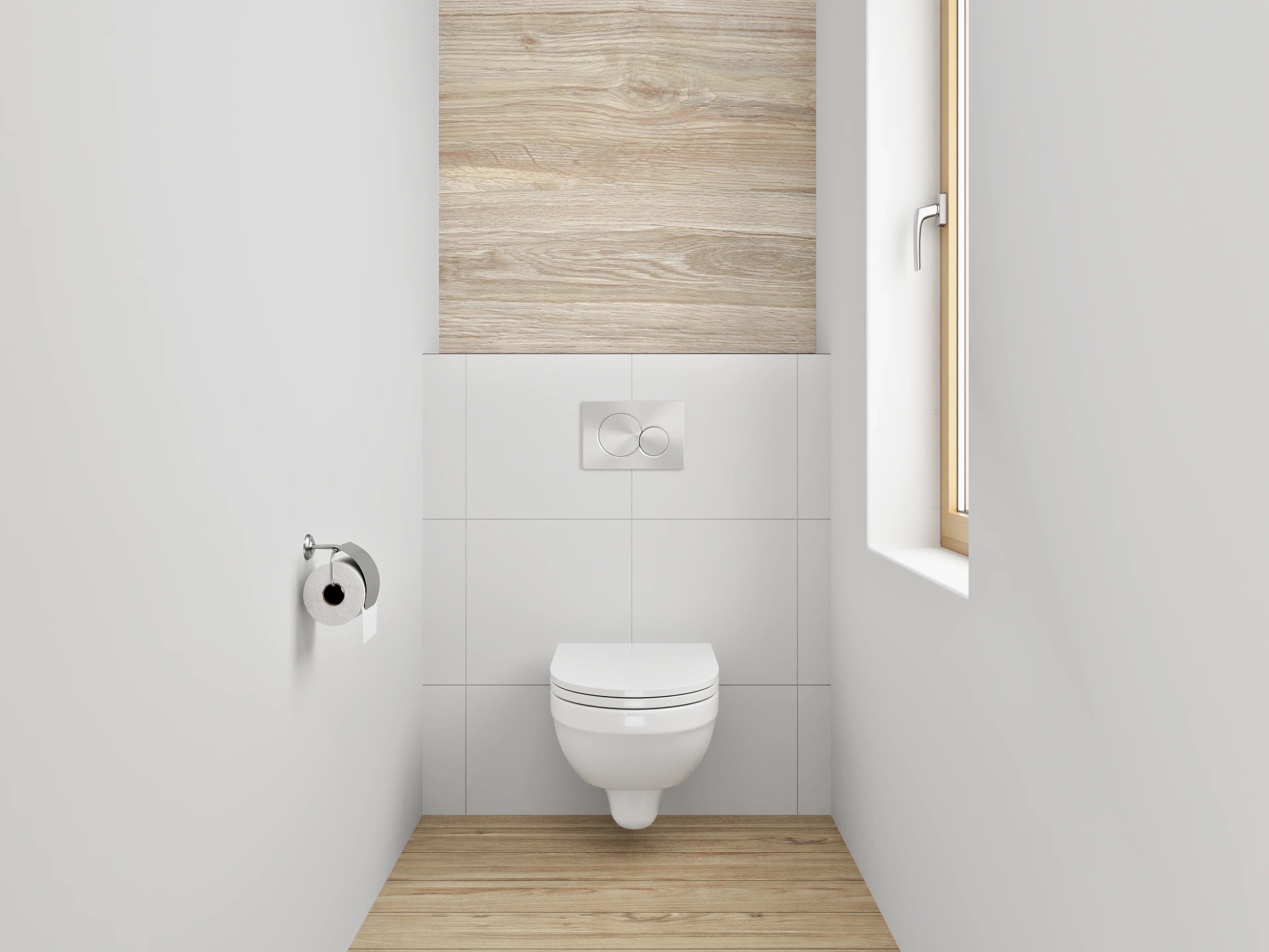 WC-Rückwand - Helle Holzoptik Boden