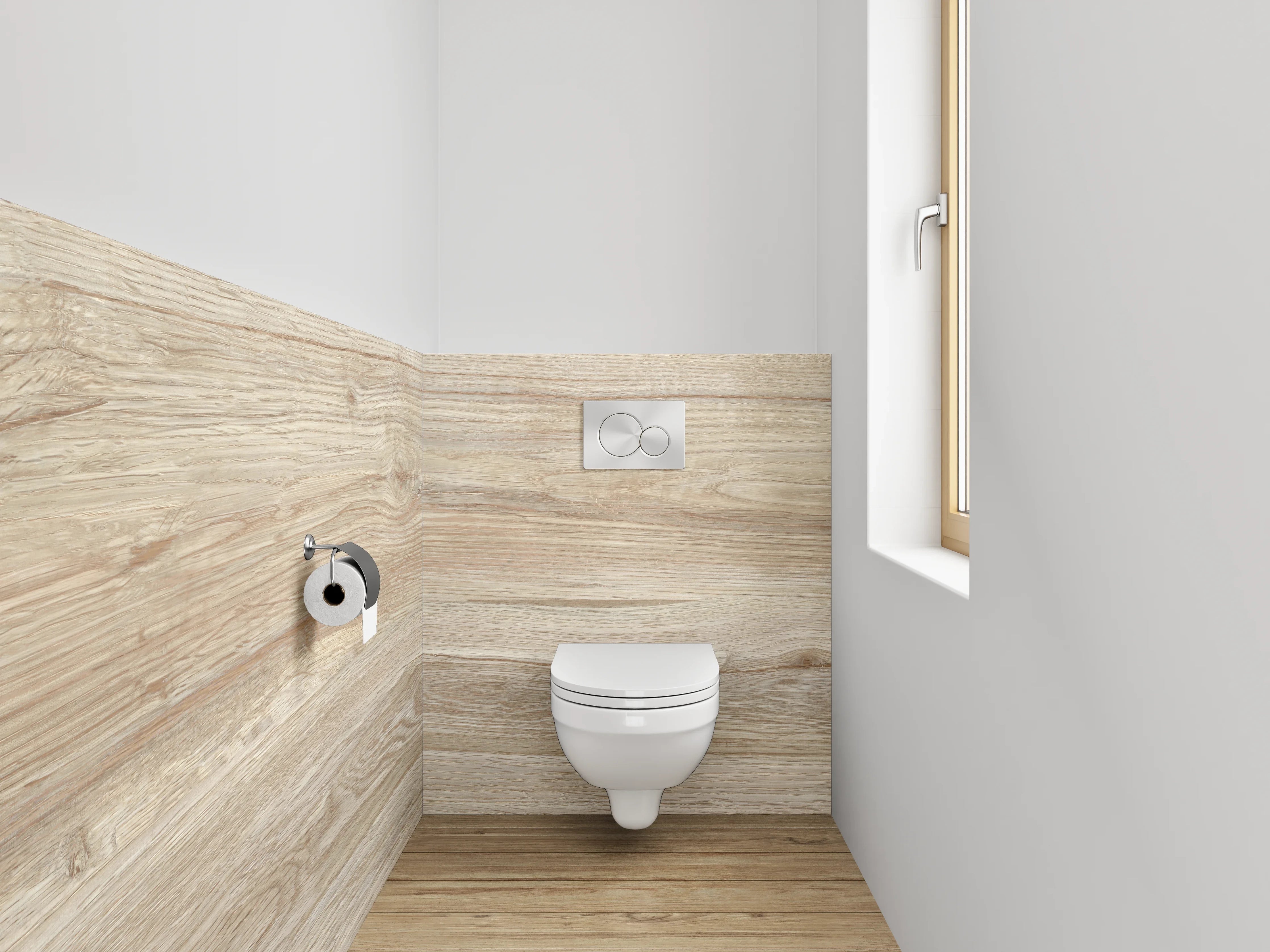 WC-Rückwand - Helle Holzoptik Boden