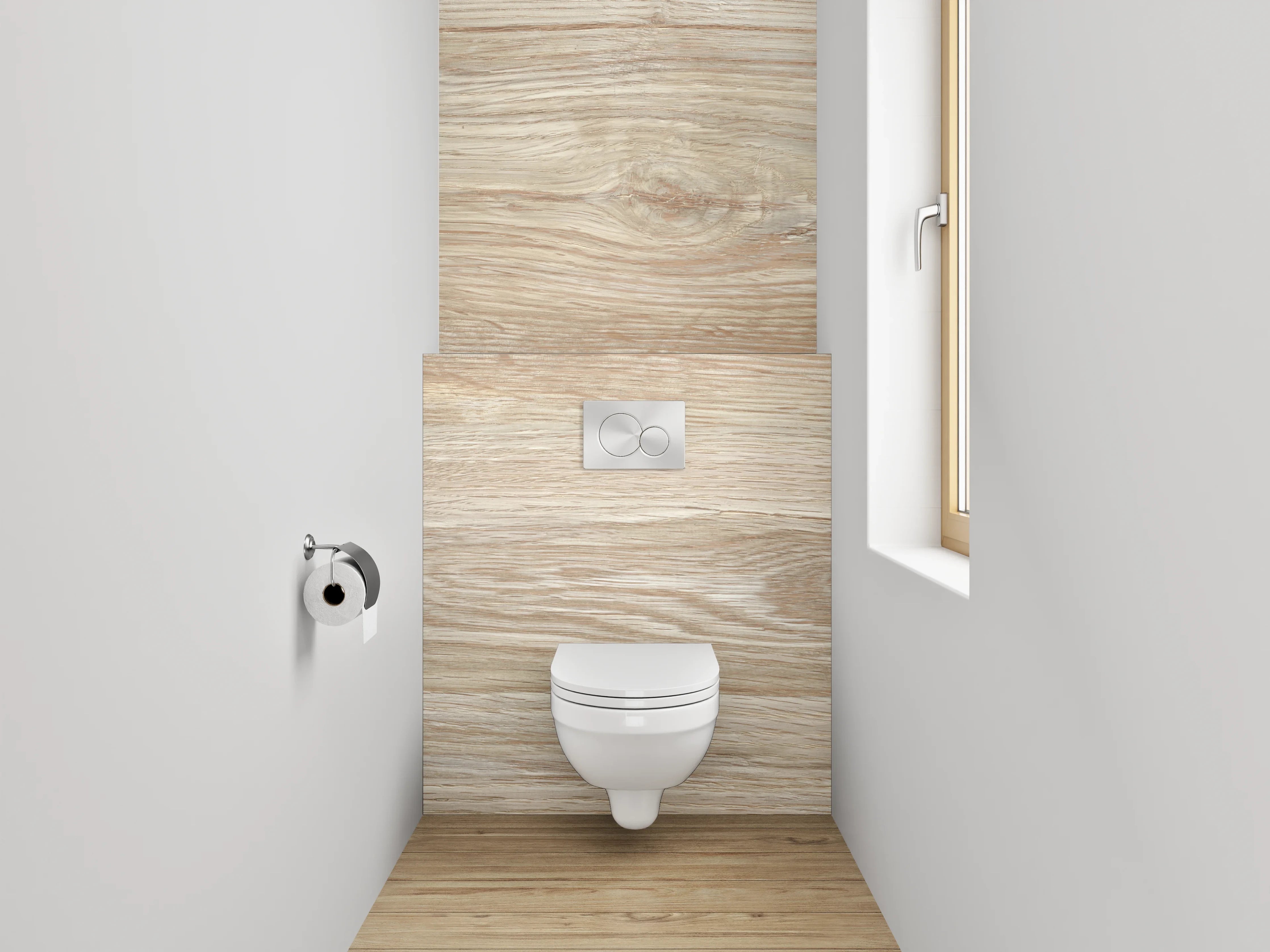 WC-Rückwand - Helle Holzoptik Boden