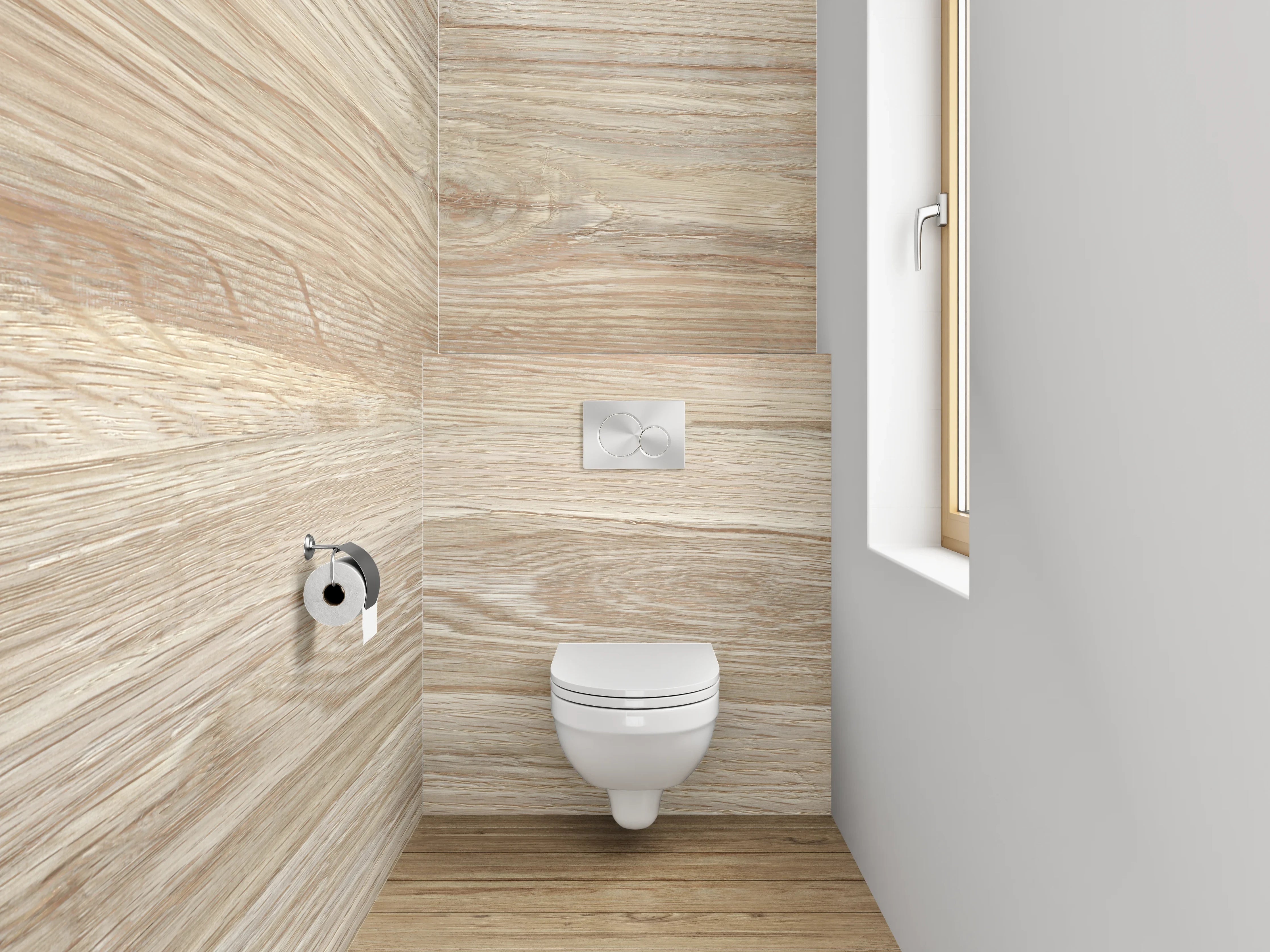 WC-Rückwand - Helle Holzoptik Boden