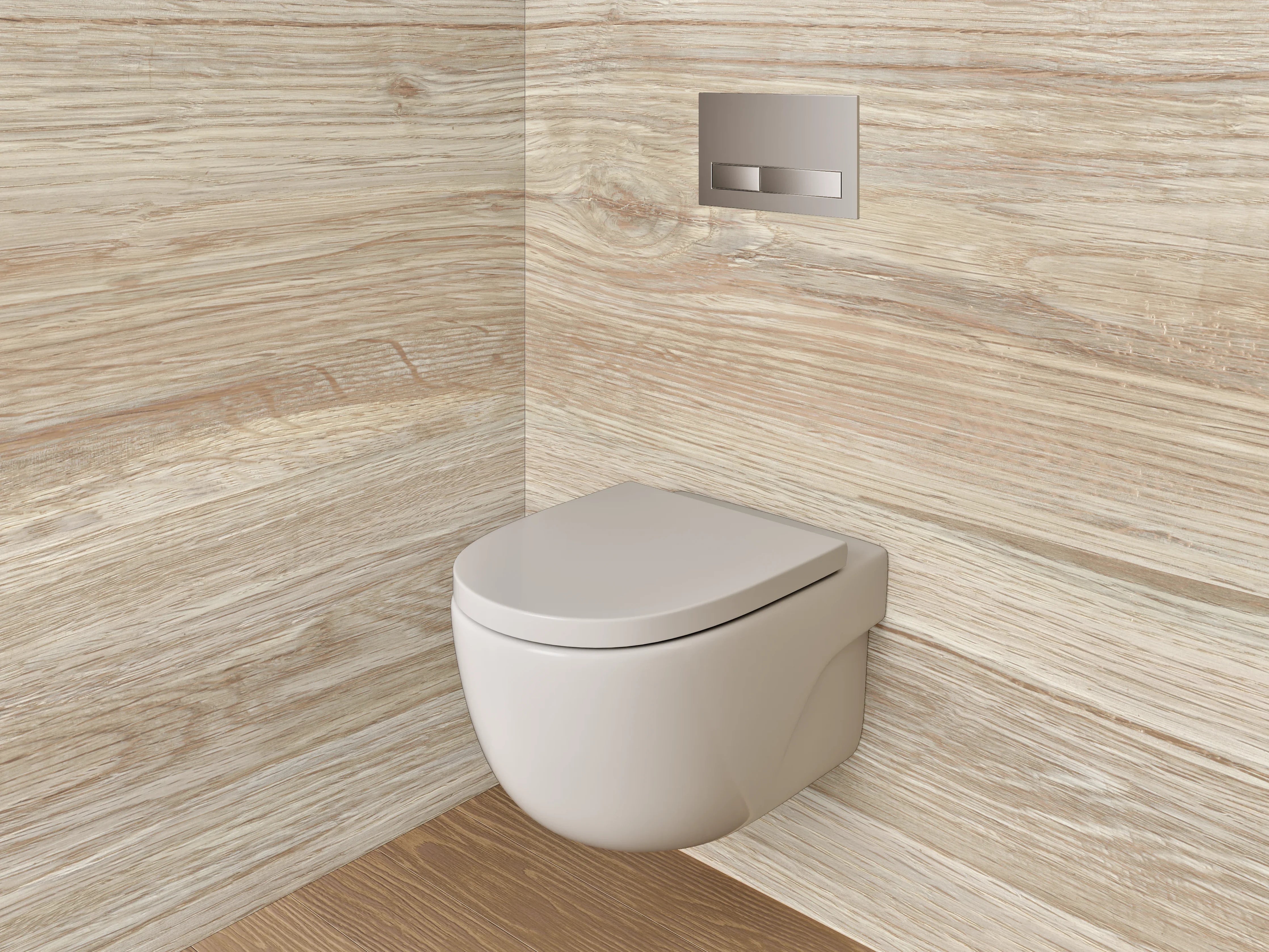 WC-Rückwand - Helle Holzoptik Boden