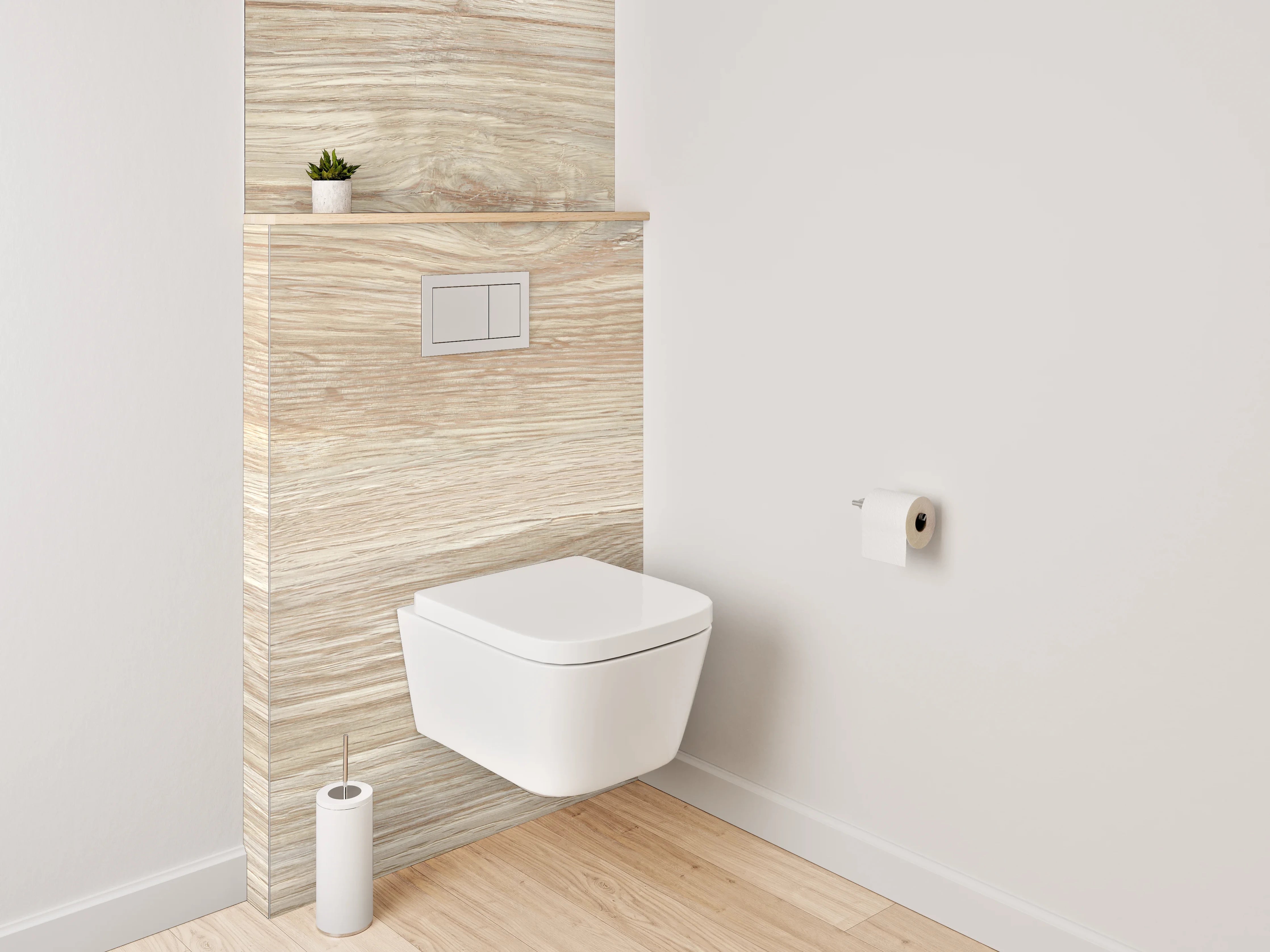 WC-Rückwand - Helle Holzoptik Boden