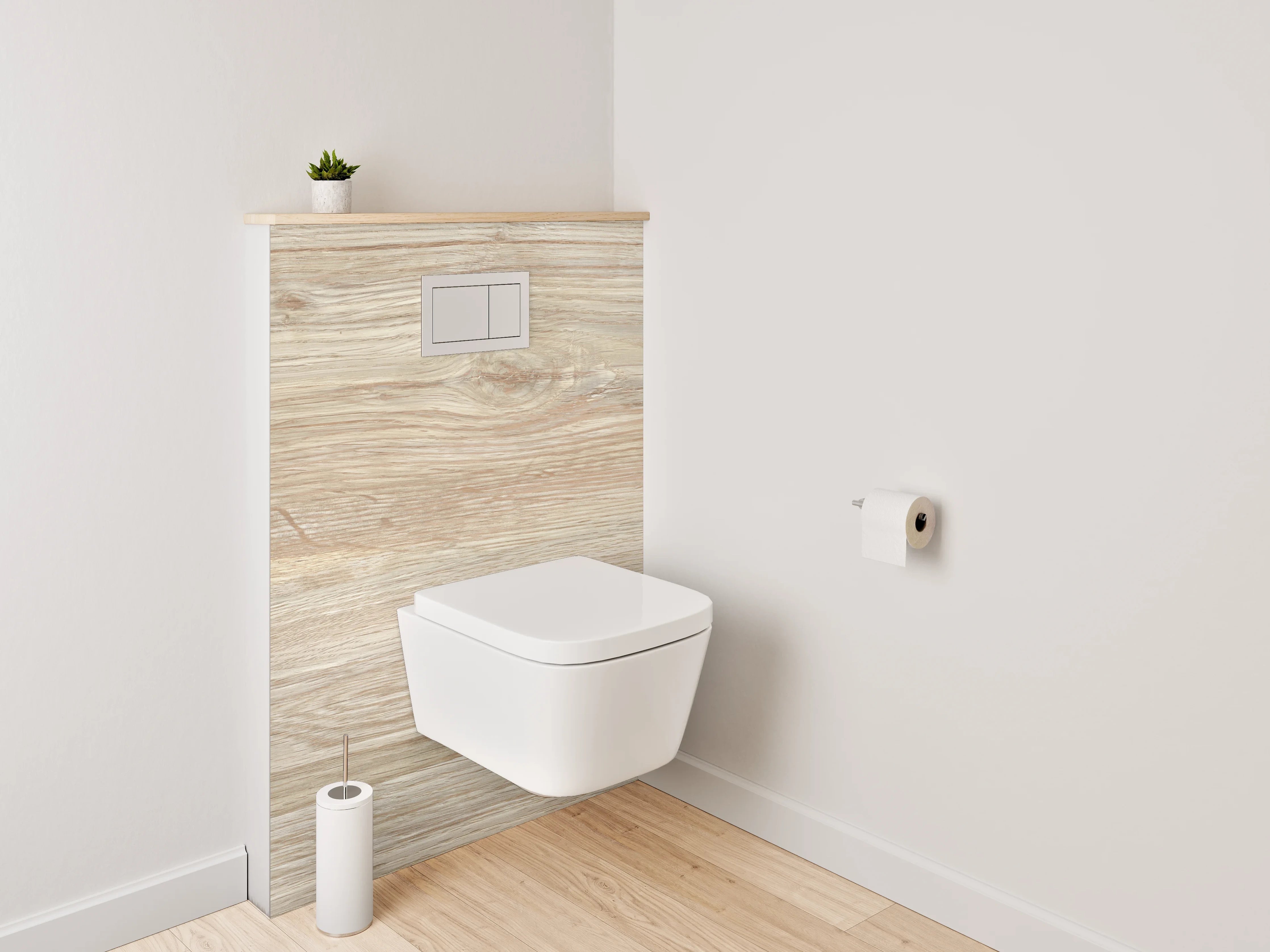 WC-Rückwand - Helle Holzoptik Boden