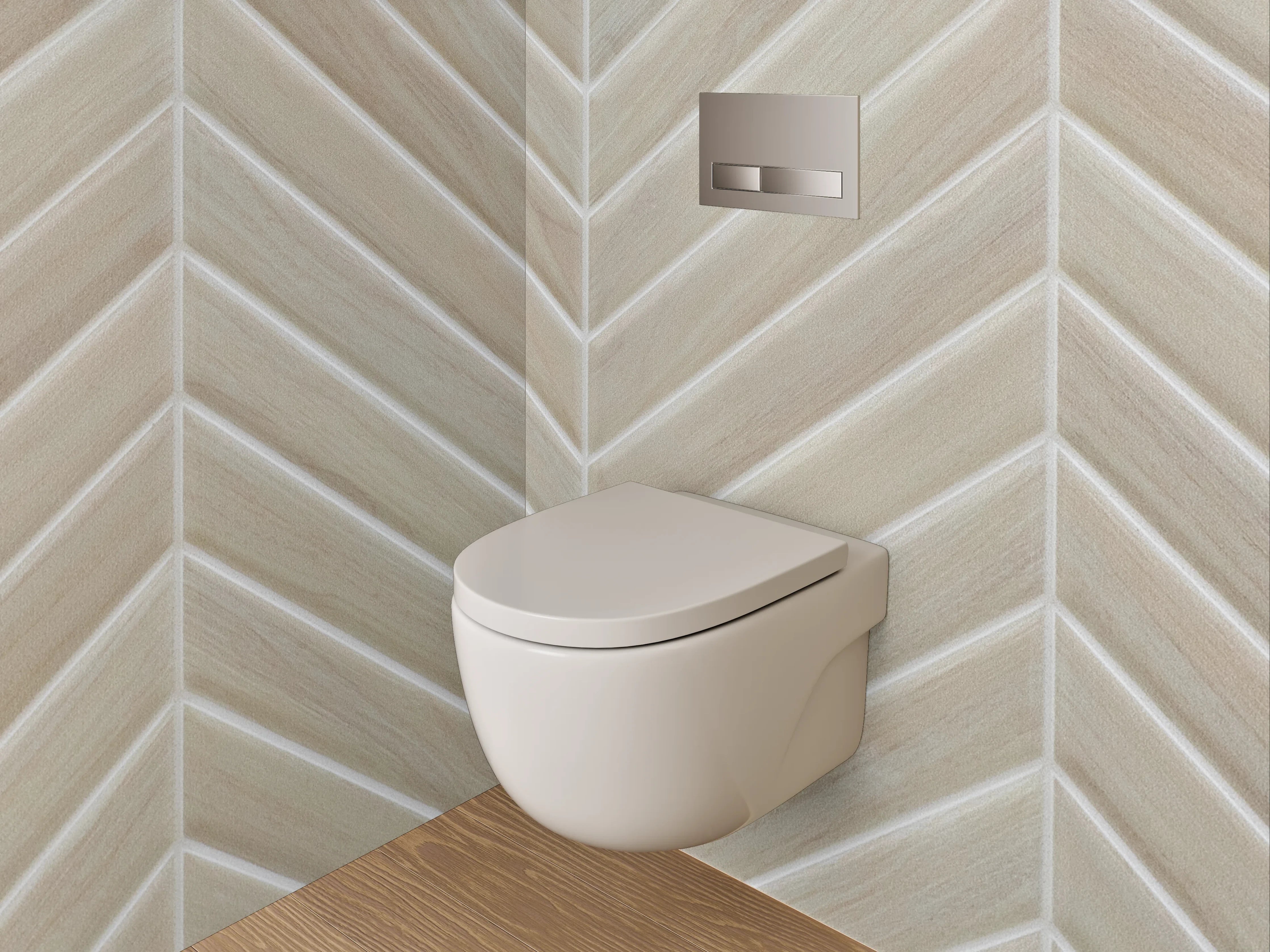 WC-Rückwand - Helle Holzoptik Chevron Fliesenmuster