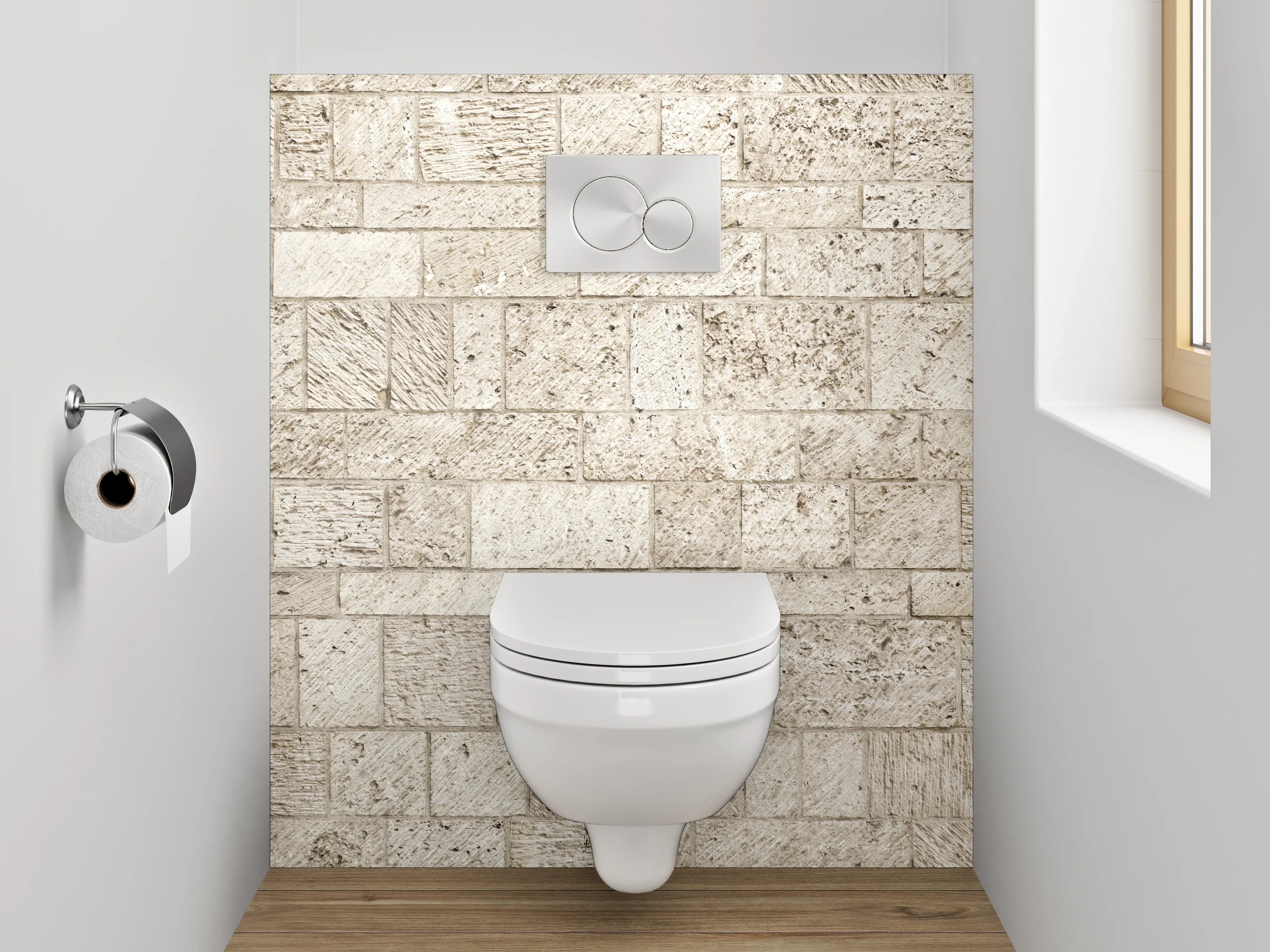 WC-Rückwand - Helle Kalkstein Wandfliesen Optik