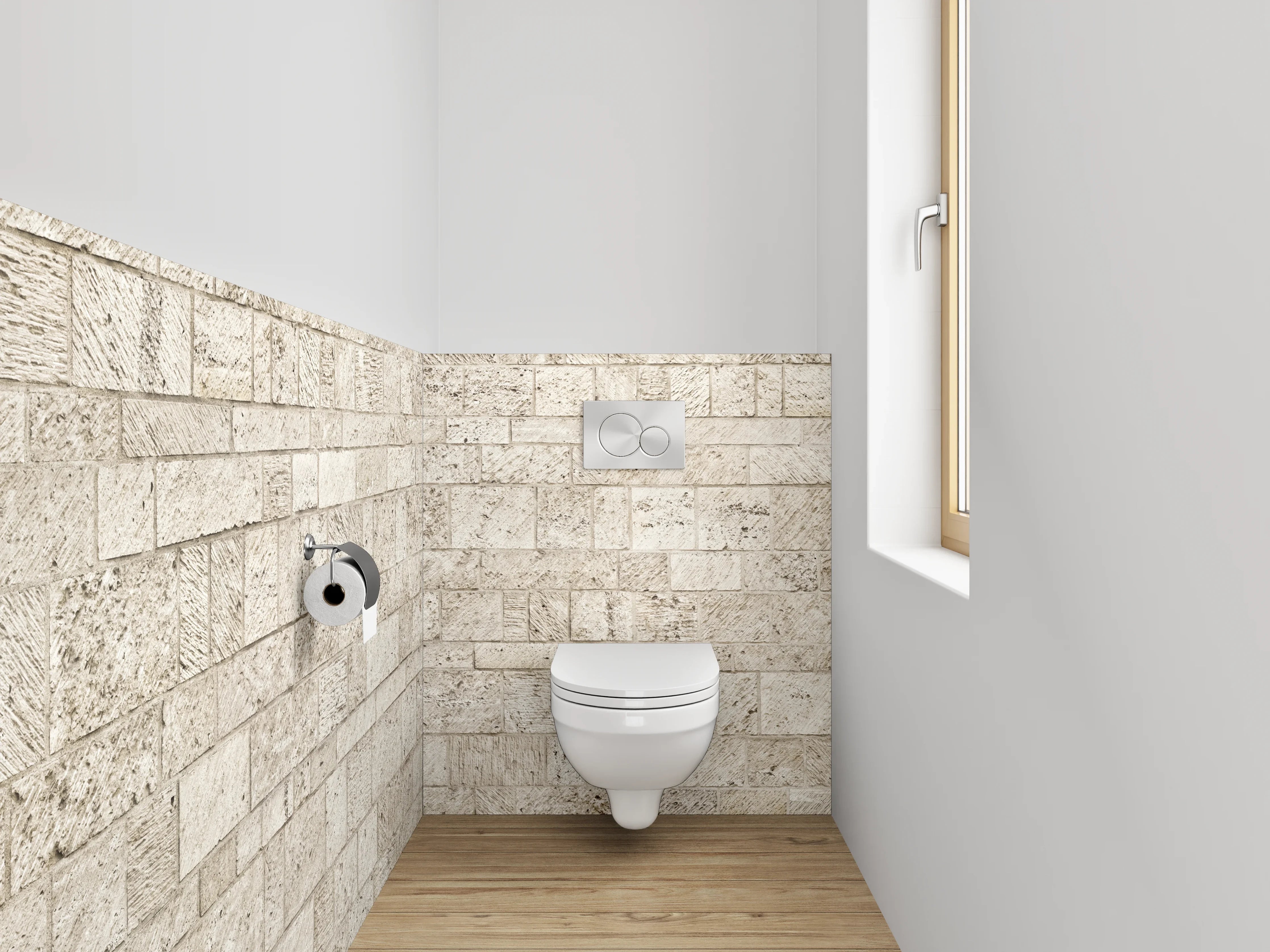 WC-Rückwand - Helle Kalkstein Wandfliesen Optik