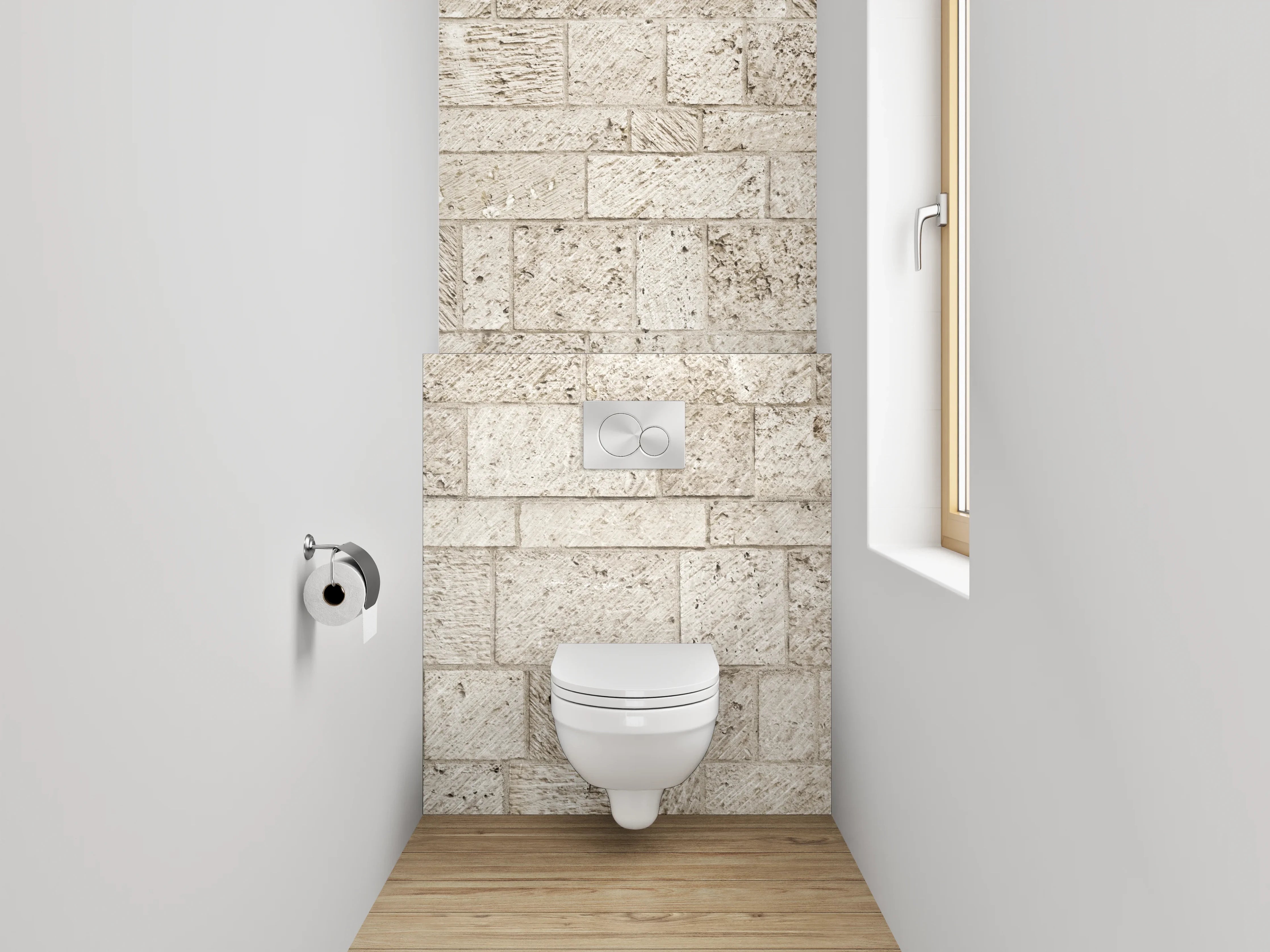 WC-Rückwand - Helle Kalkstein Wandfliesen Optik