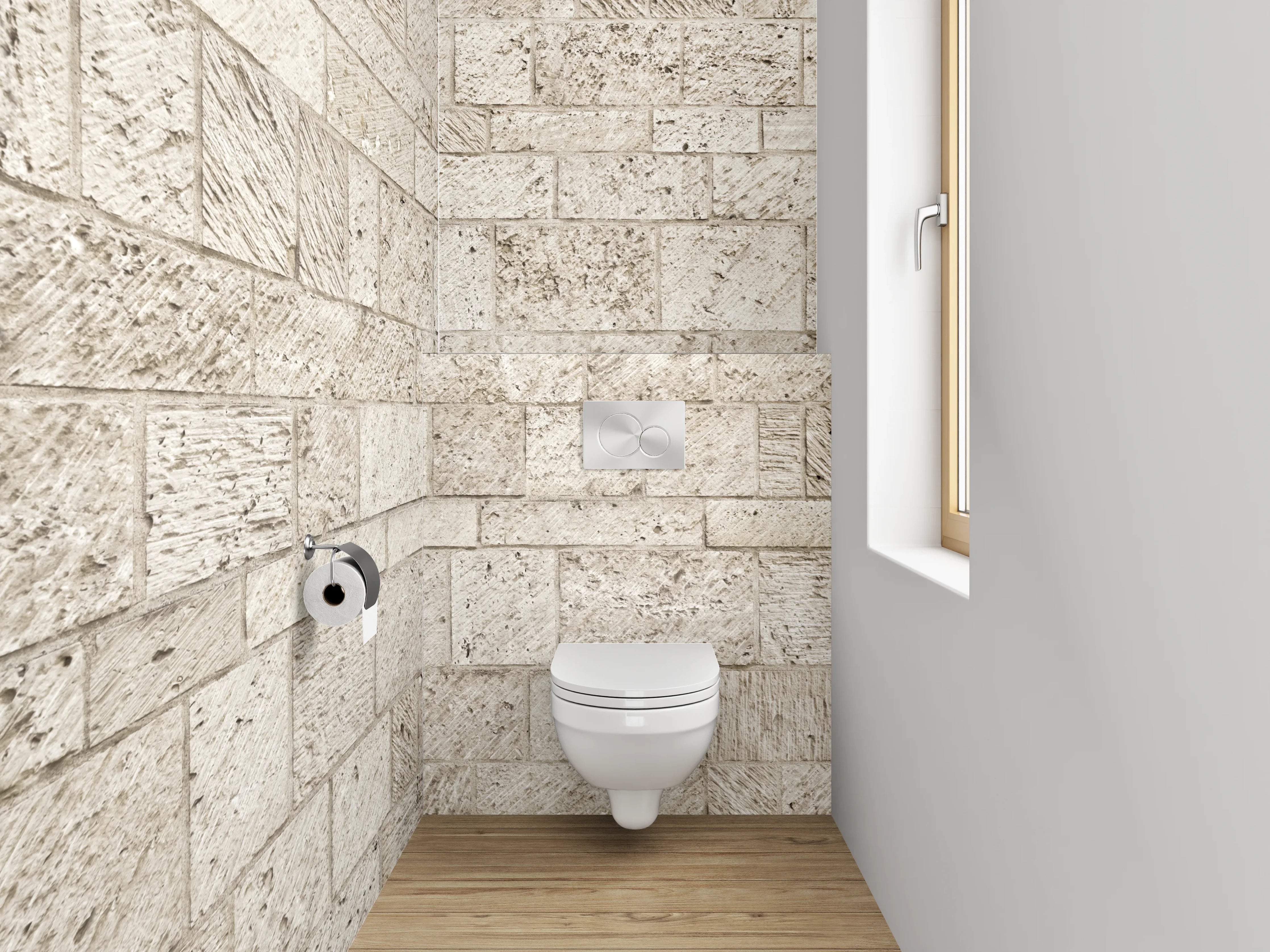 WC-Rückwand - Helle Kalkstein Wandfliesen Optik