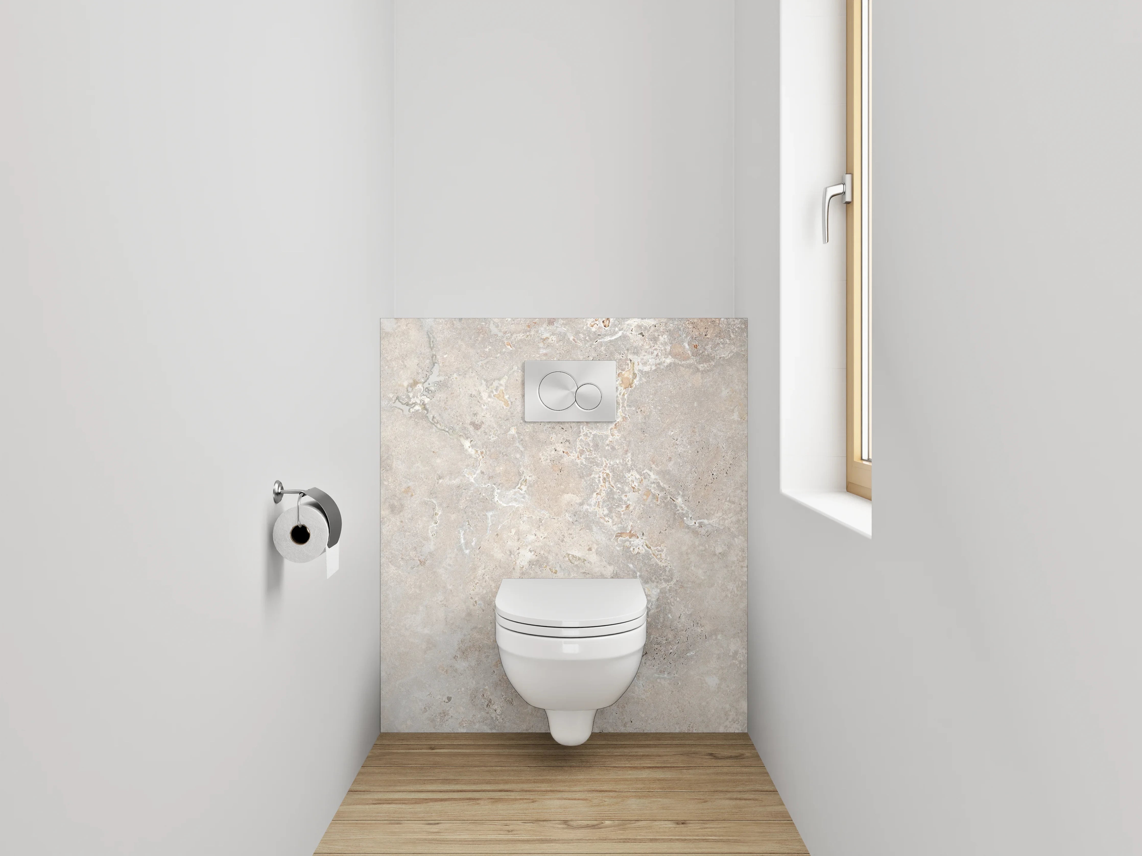 WC-Rückwand - Helle Marmoroptik mit Beigetönen