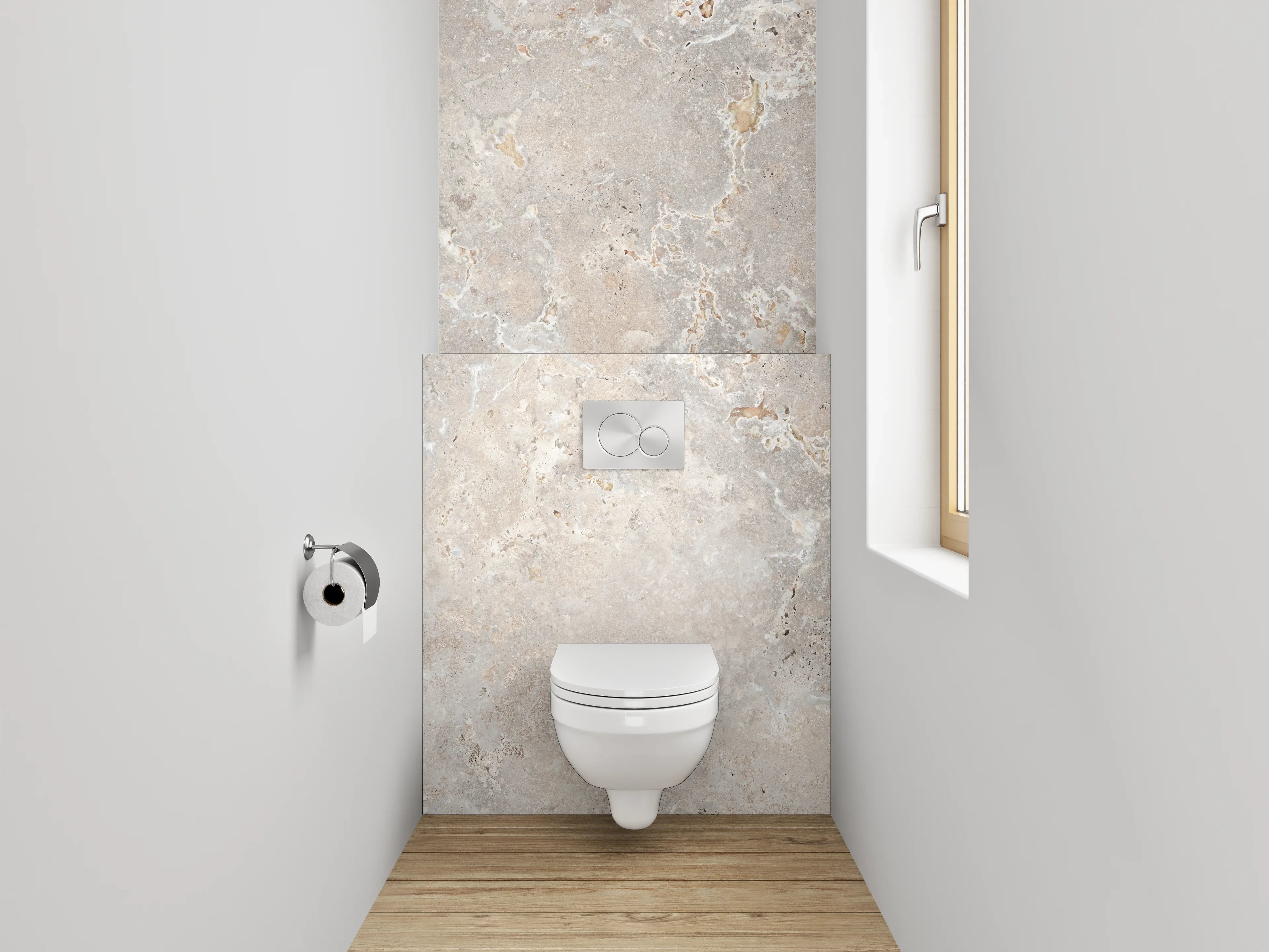 WC-Rückwand - Helle Marmoroptik mit Beigetönen