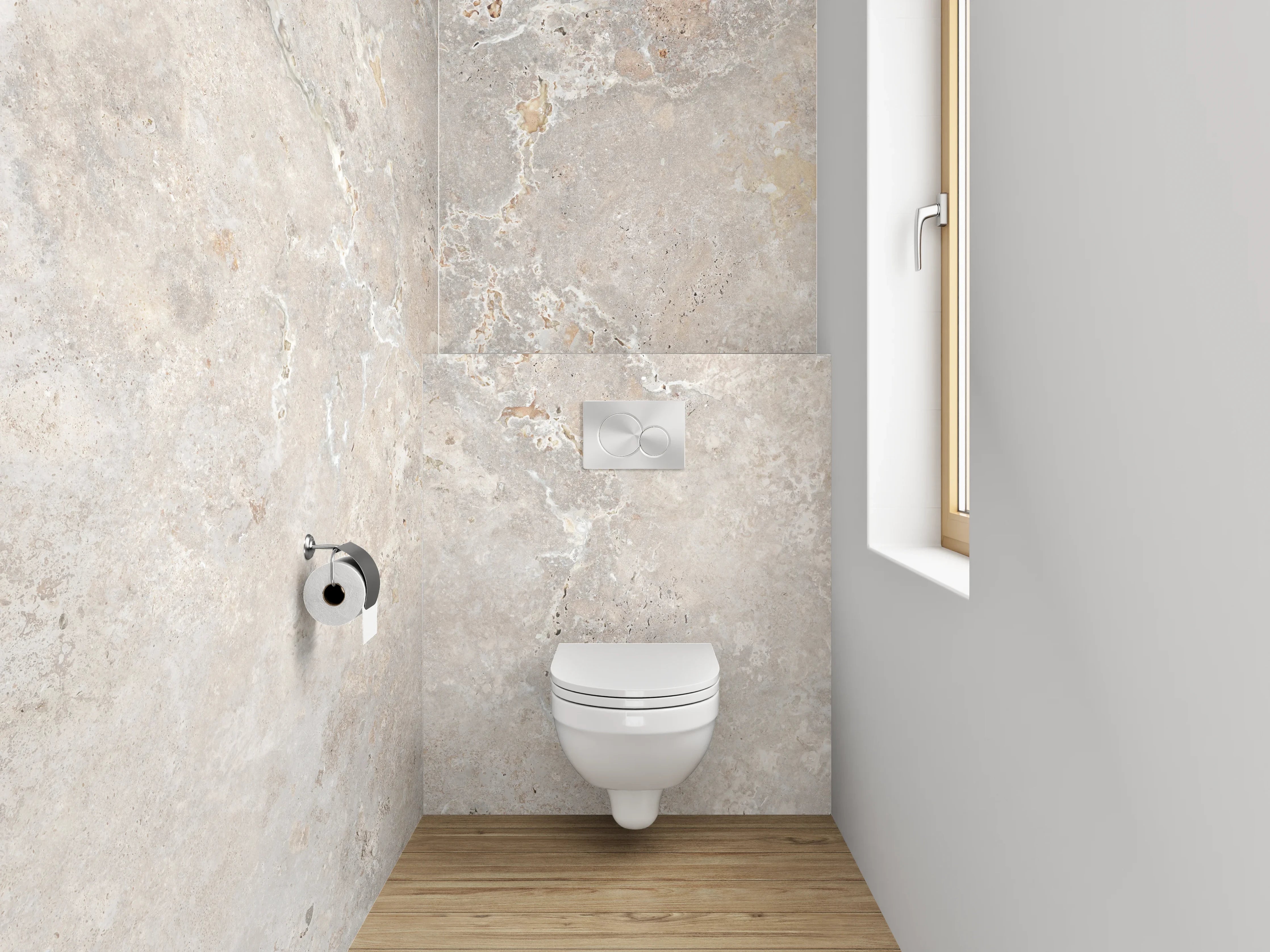 WC-Rückwand - Helle Marmoroptik mit Beigetönen