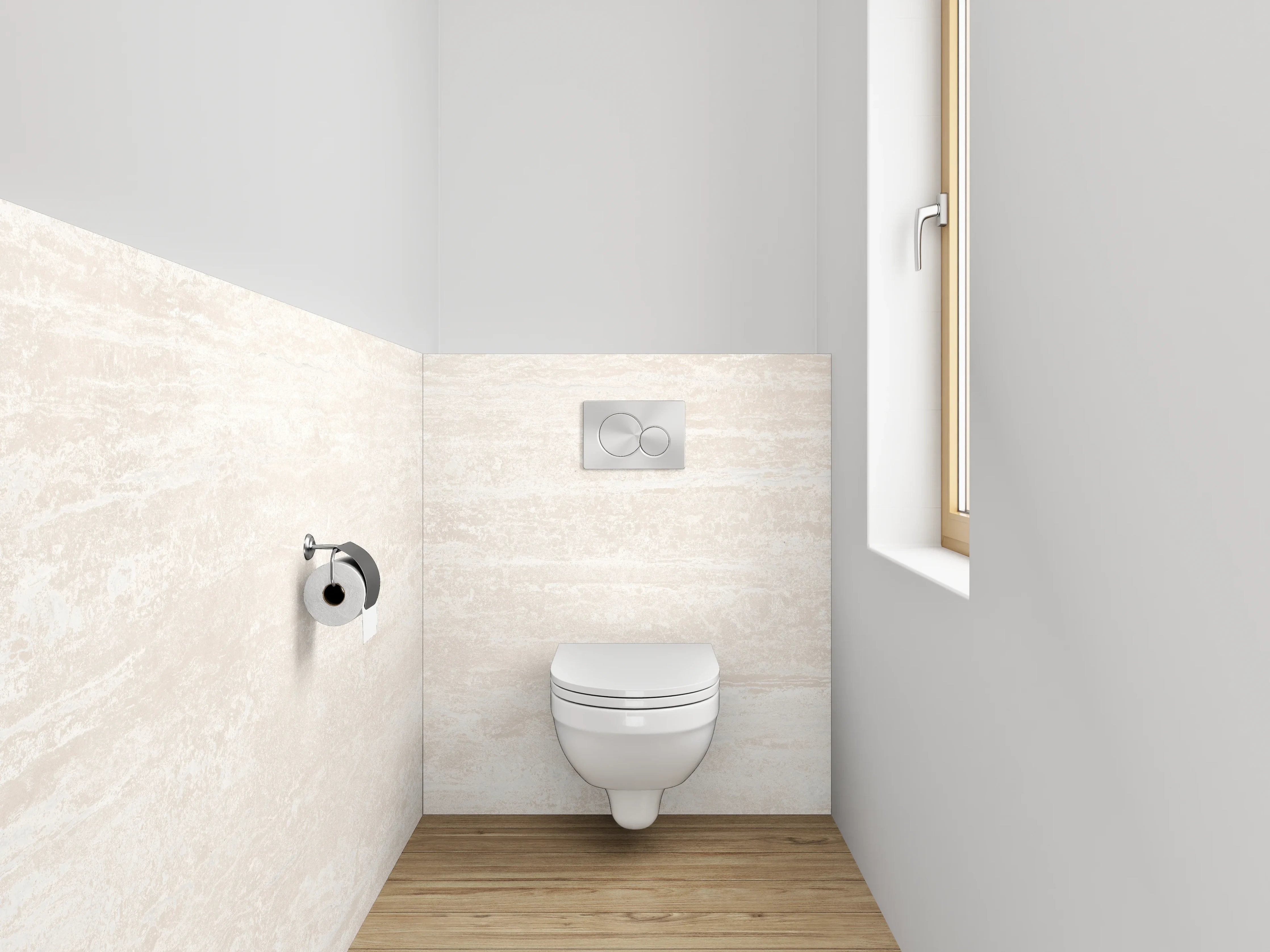 WC-Rückwand - Helle Marmoroptik mit Weiß und Beige