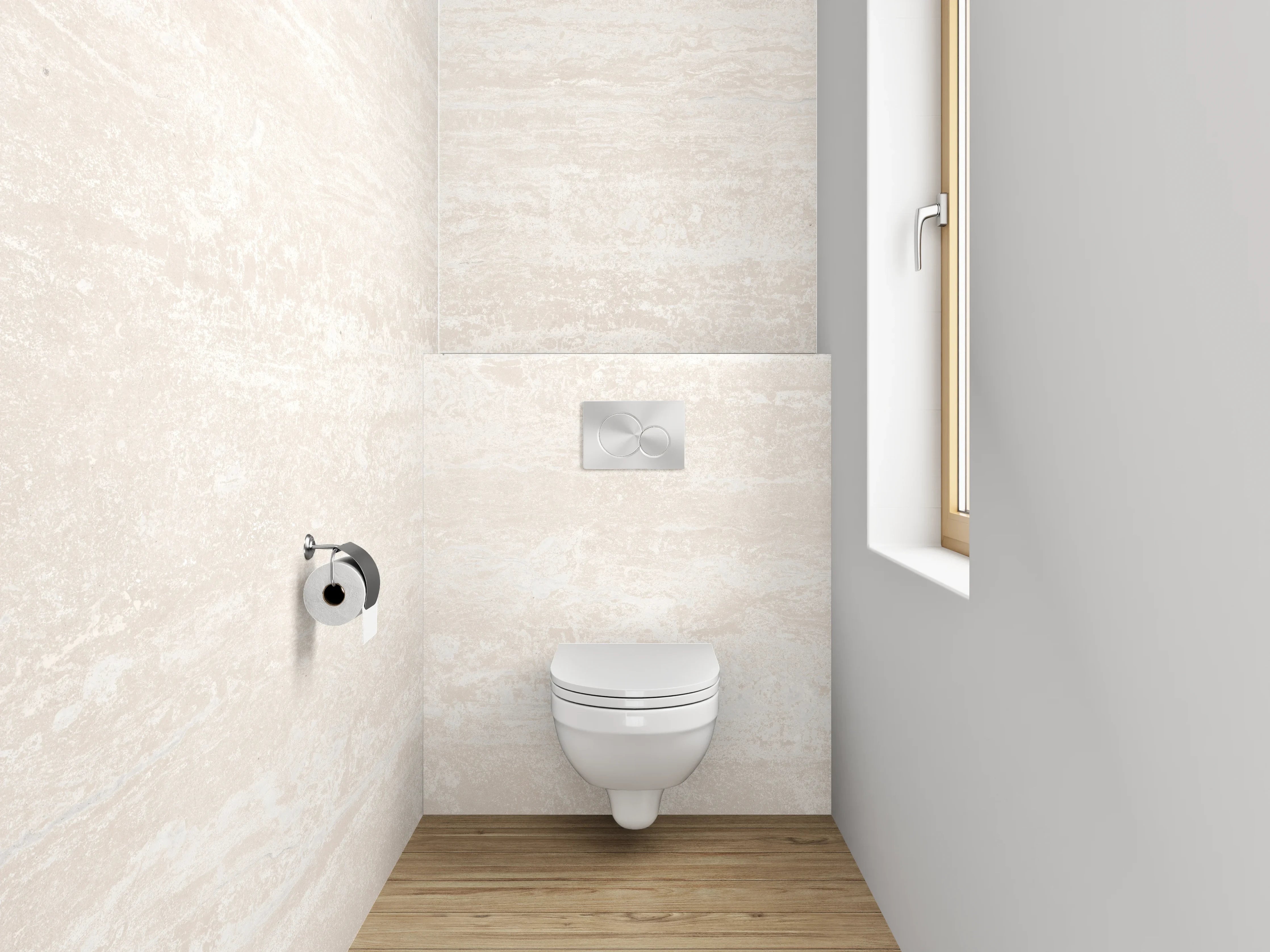 WC-Rückwand - Helle Marmoroptik mit Weiß und Beige