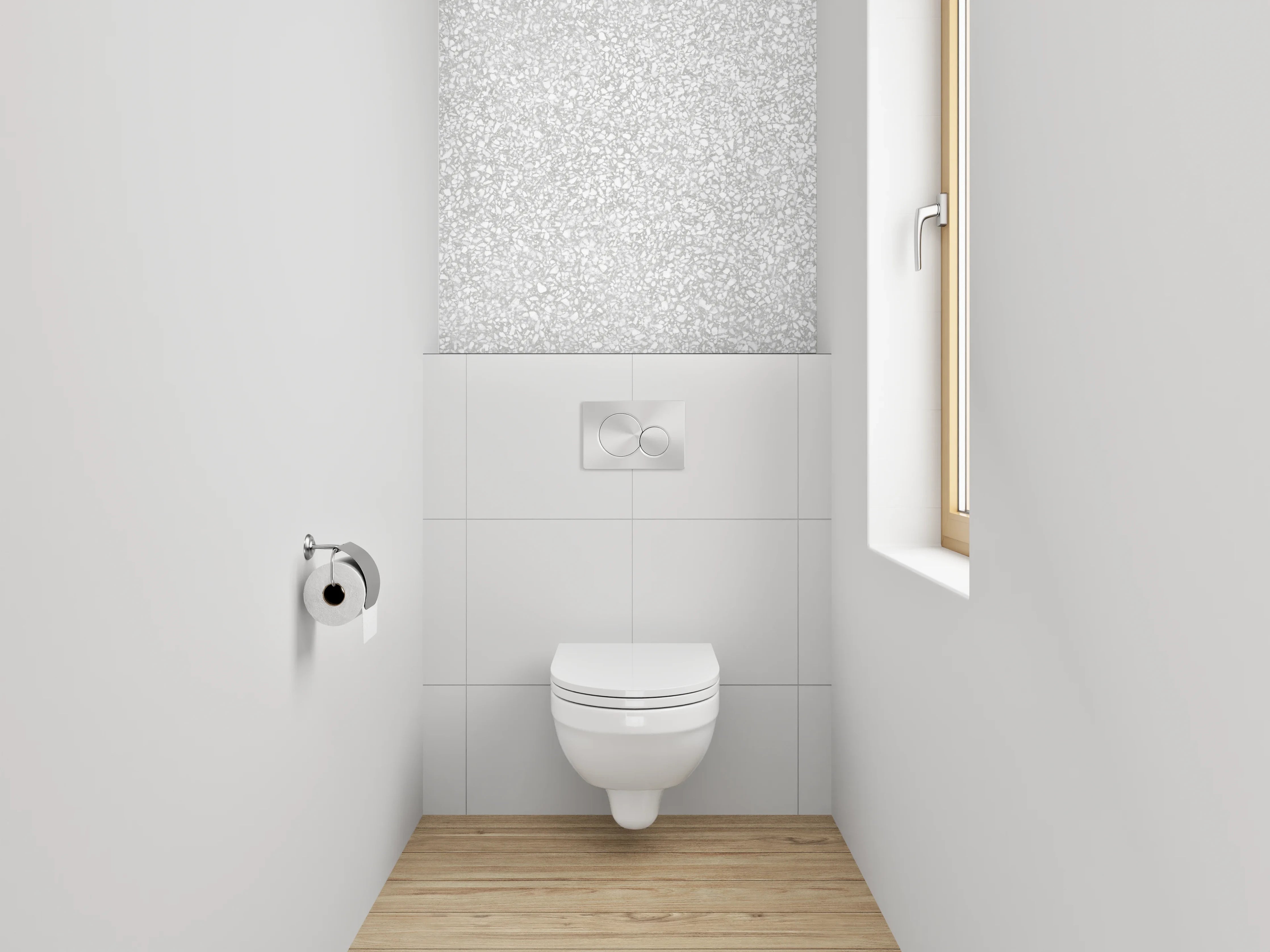 WC-Rückwand - Helle Marmorstruktur in Weiß und Grau