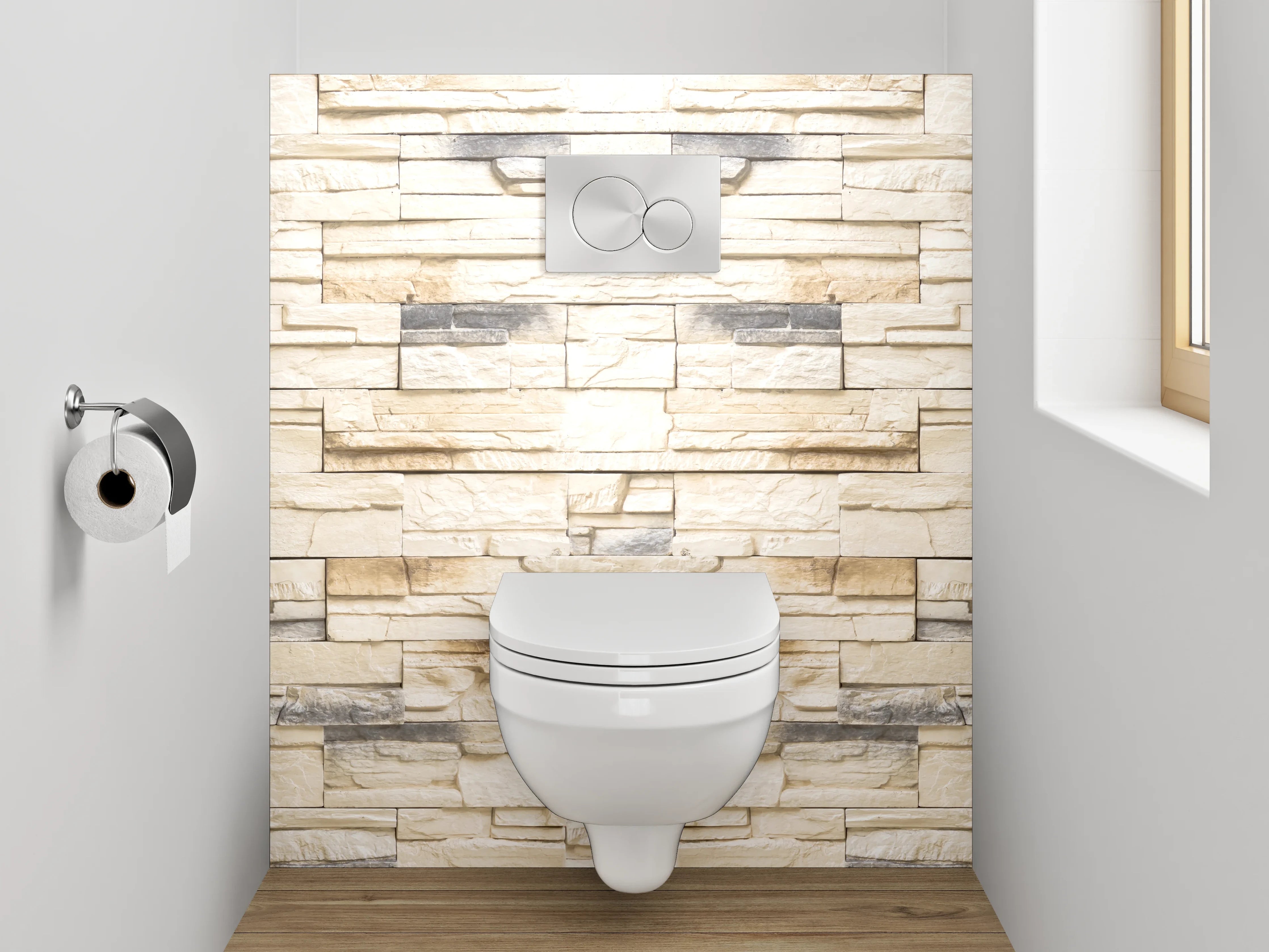 WC-Rückwand - Helle Natursteinoptik Wandverkleidung Weiß-Grau