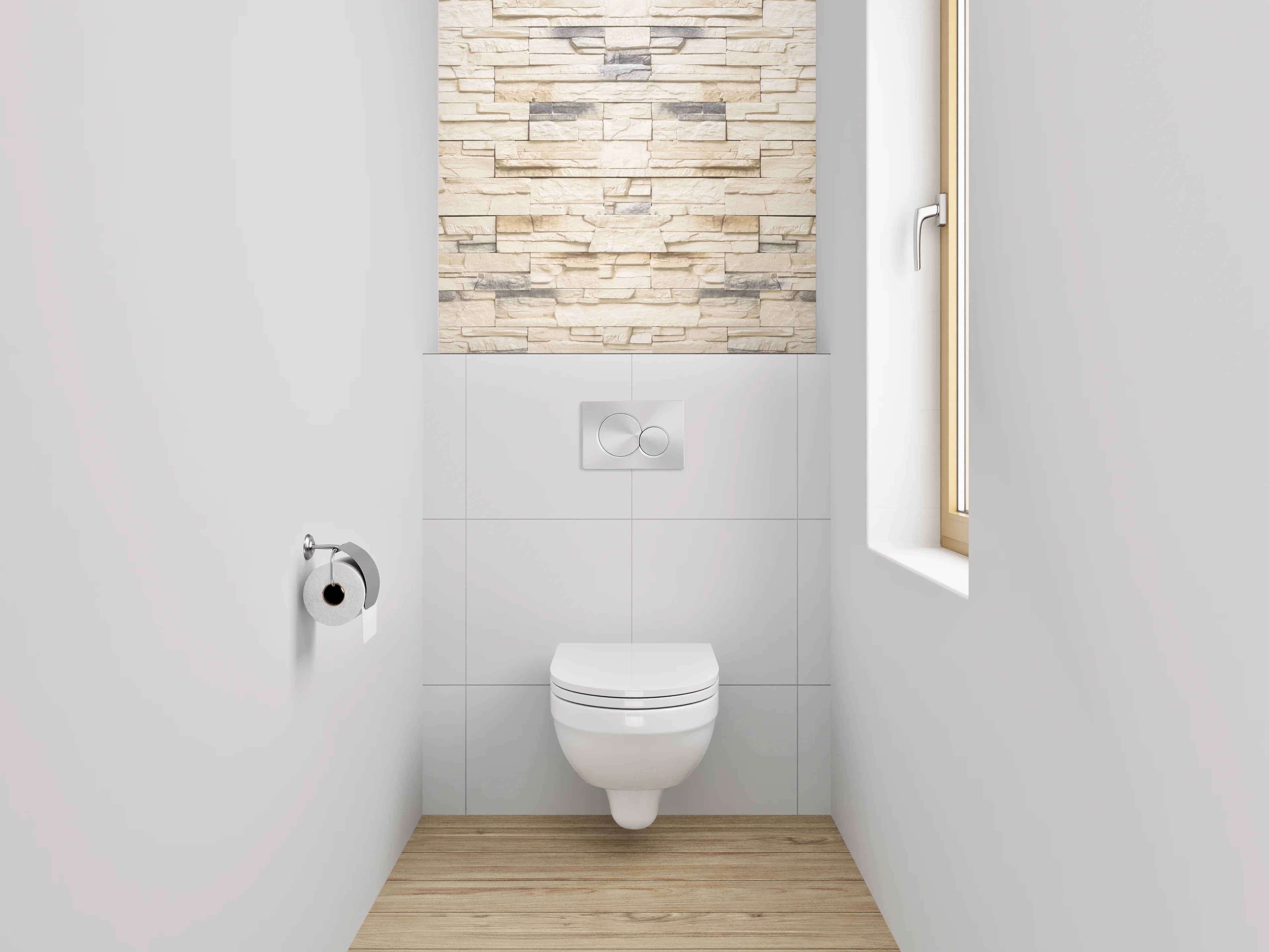 WC-Rückwand - Helle Natursteinoptik Wandverkleidung Weiß-Grau
