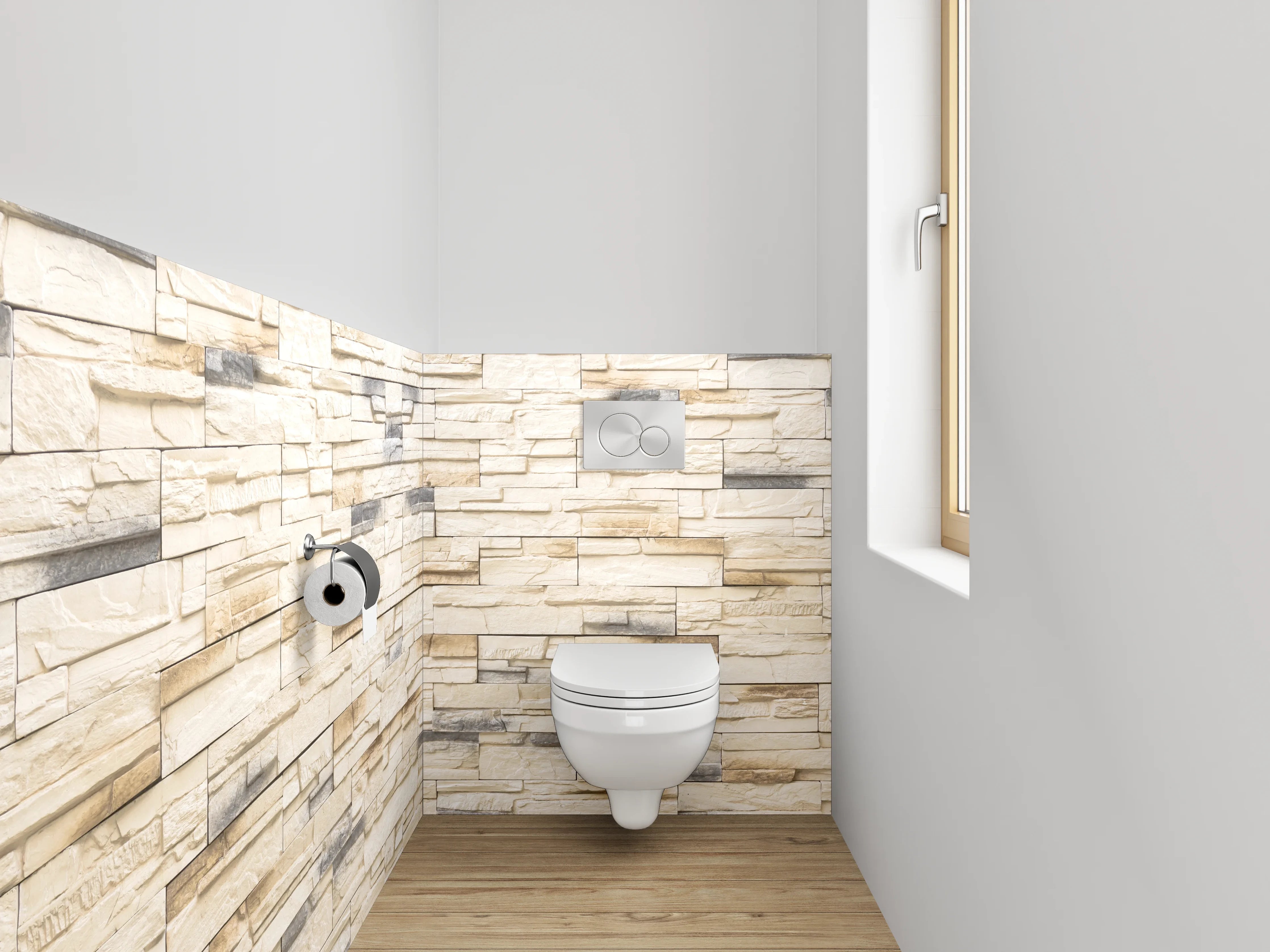 WC-Rückwand - Helle Natursteinoptik Wandverkleidung Weiß-Grau