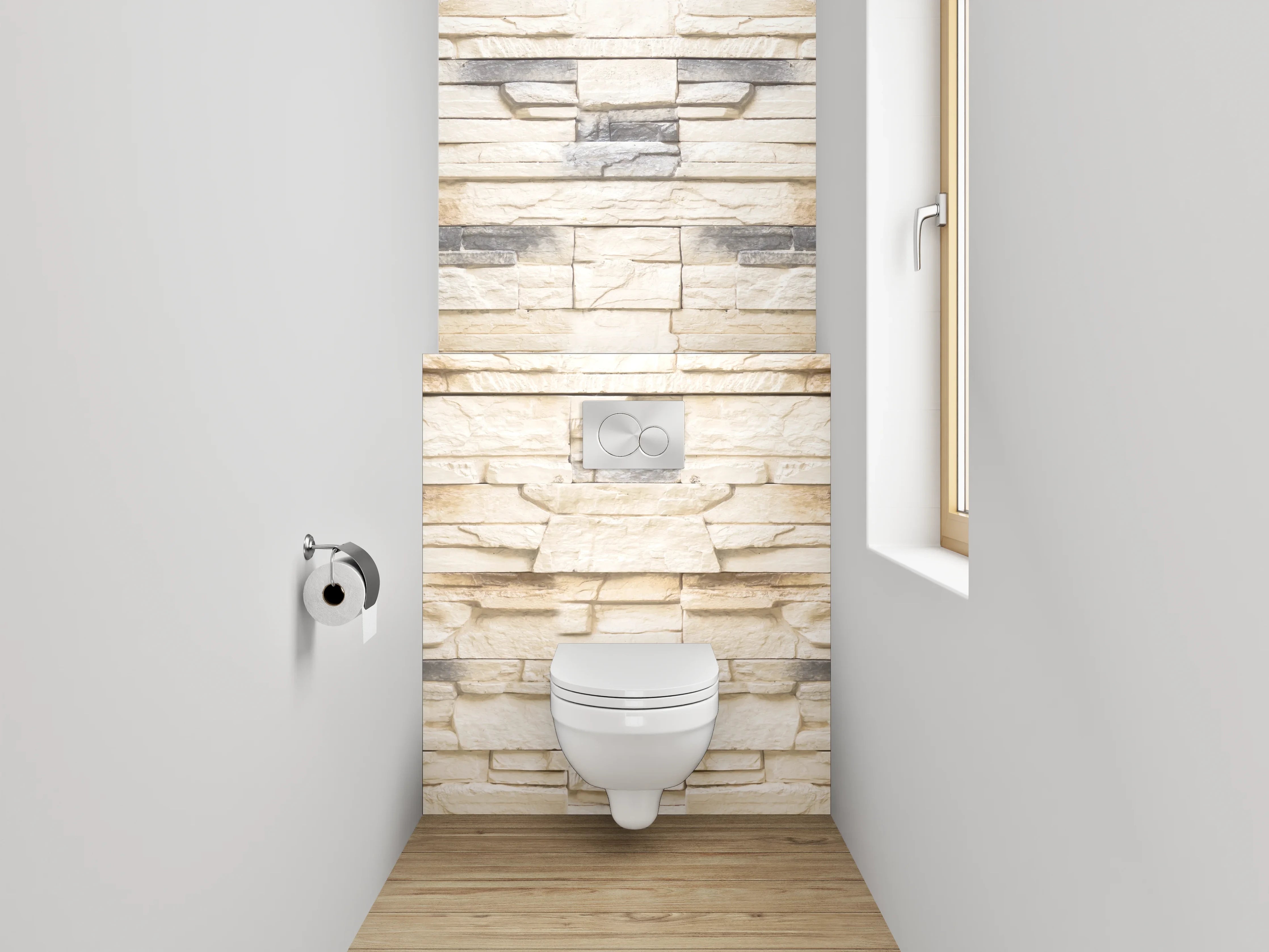 WC-Rückwand - Helle Natursteinoptik Wandverkleidung Weiß-Grau