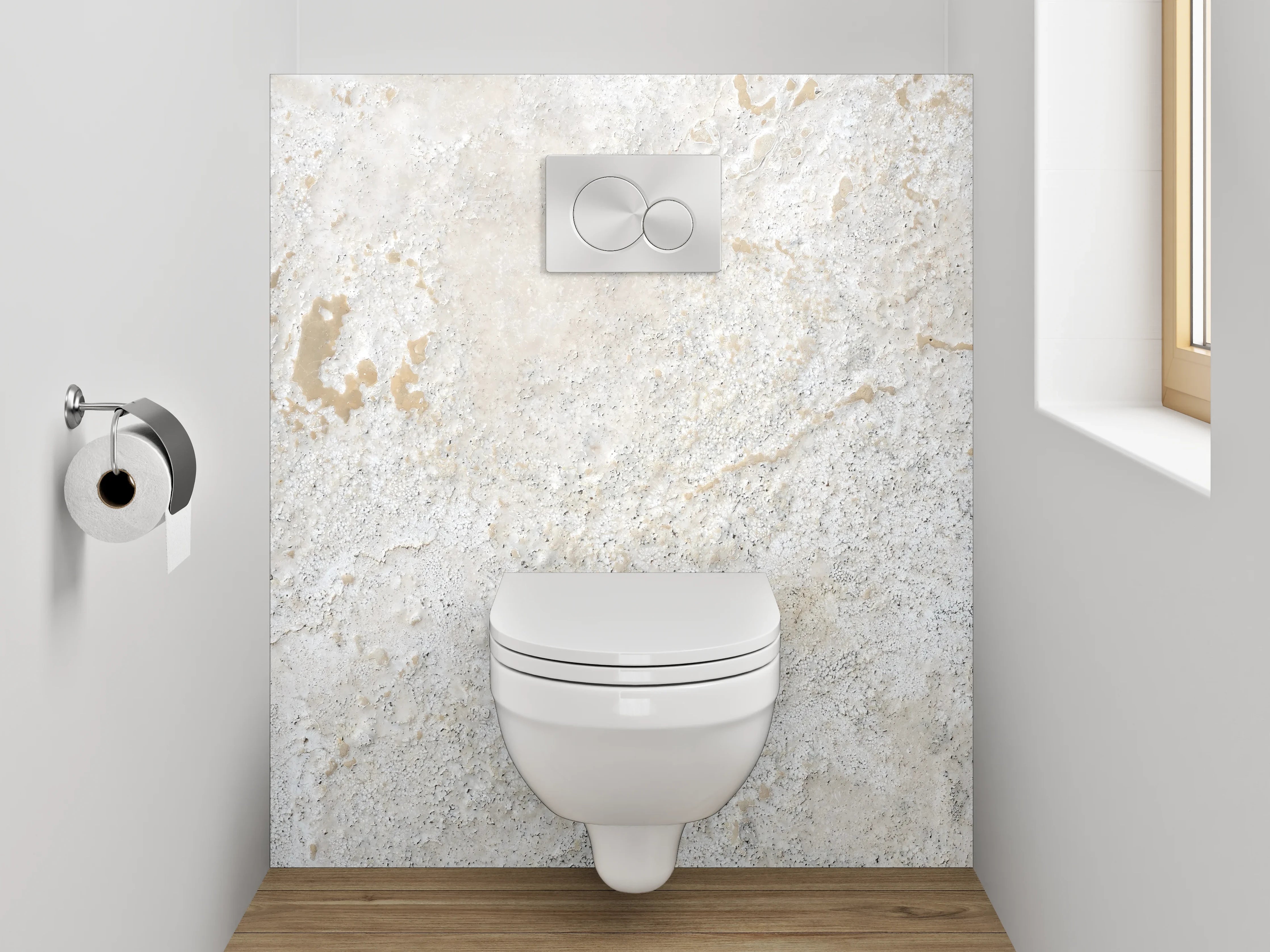 WC-Rückwand - Helle Wandstruktur in Weiß und Grau