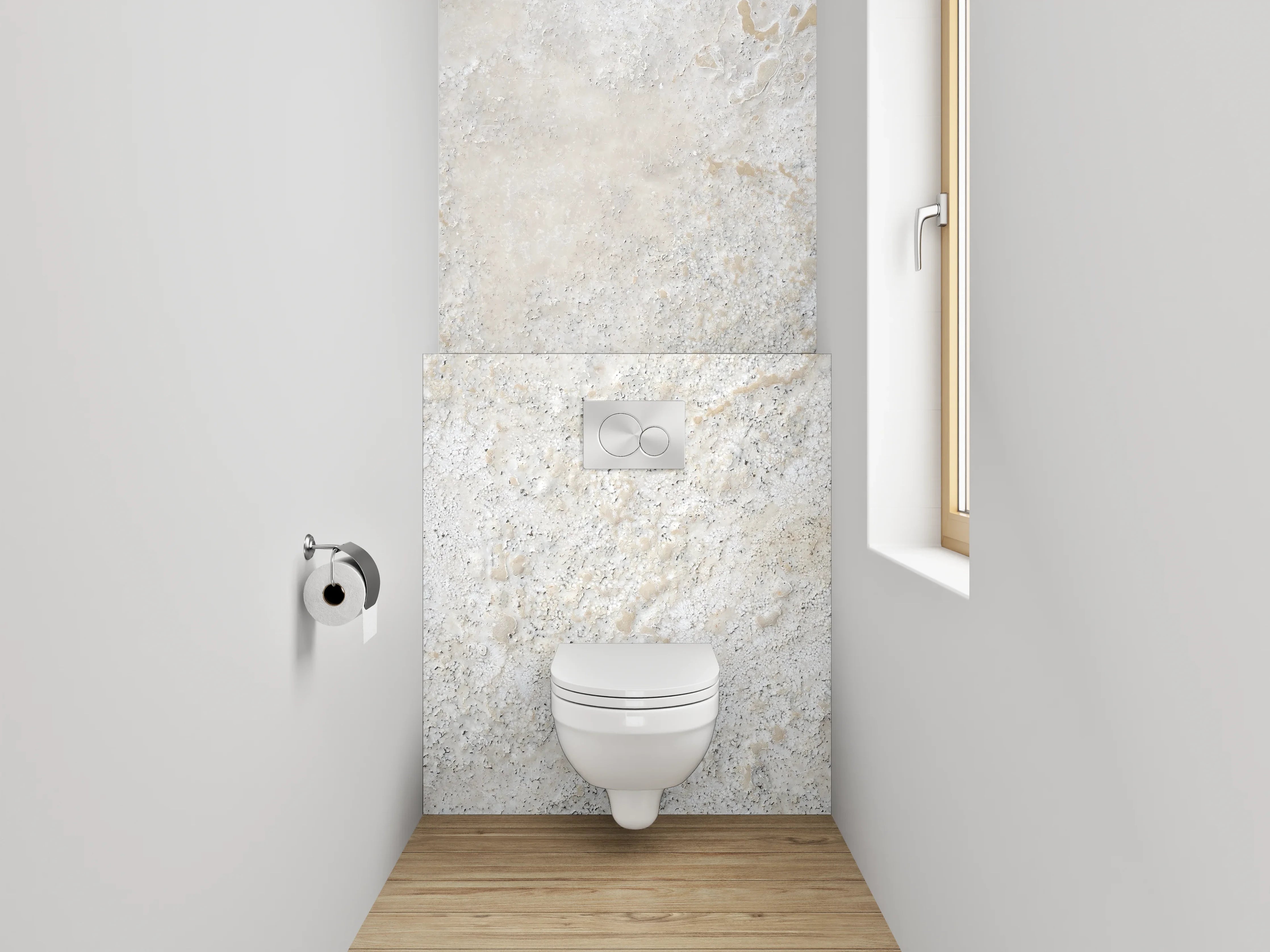 WC-Rückwand - Helle Wandstruktur in Weiß und Grau