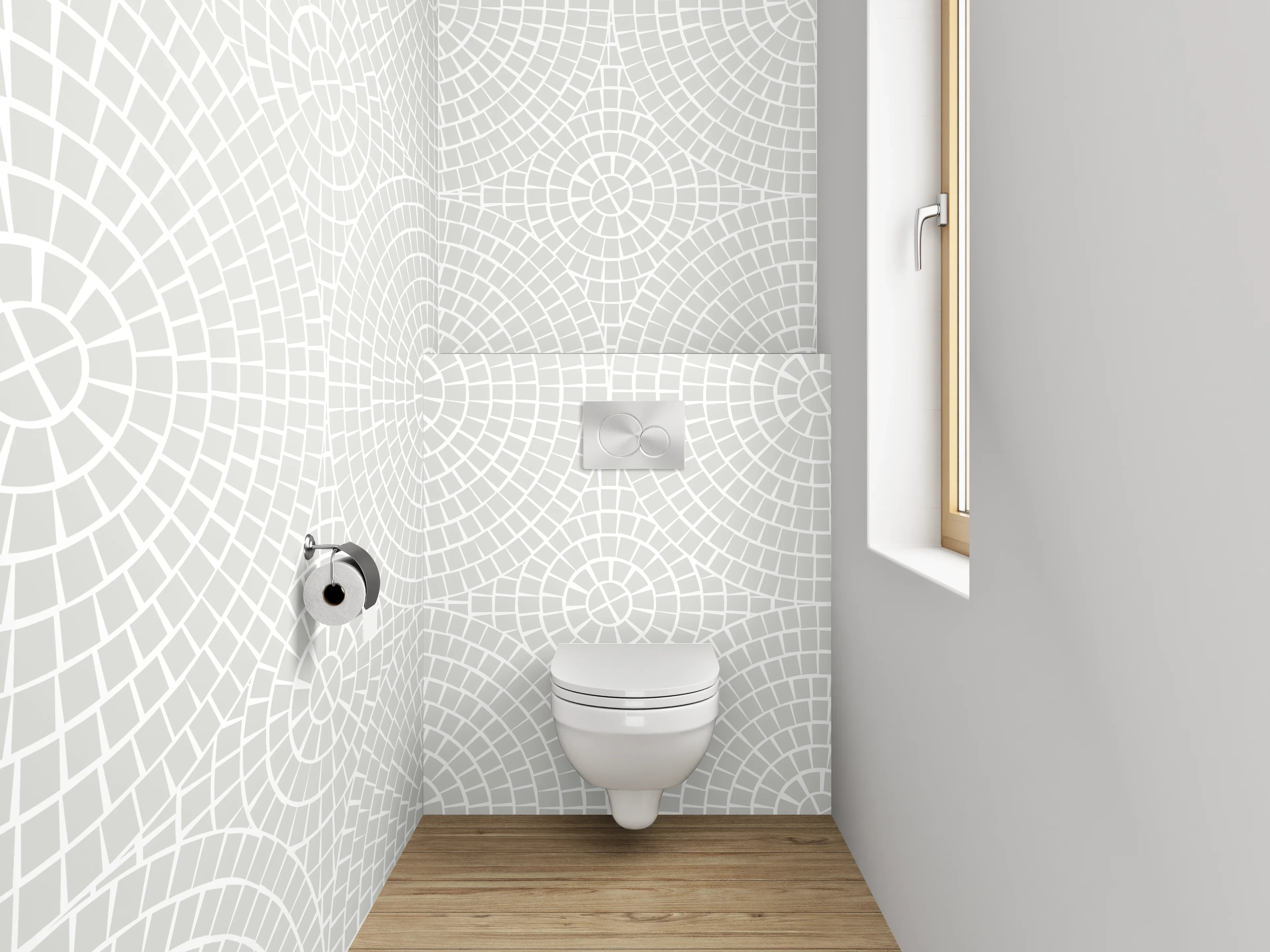 WC-Rückwand - Helle geometrische Muster mit dezenten Tönen