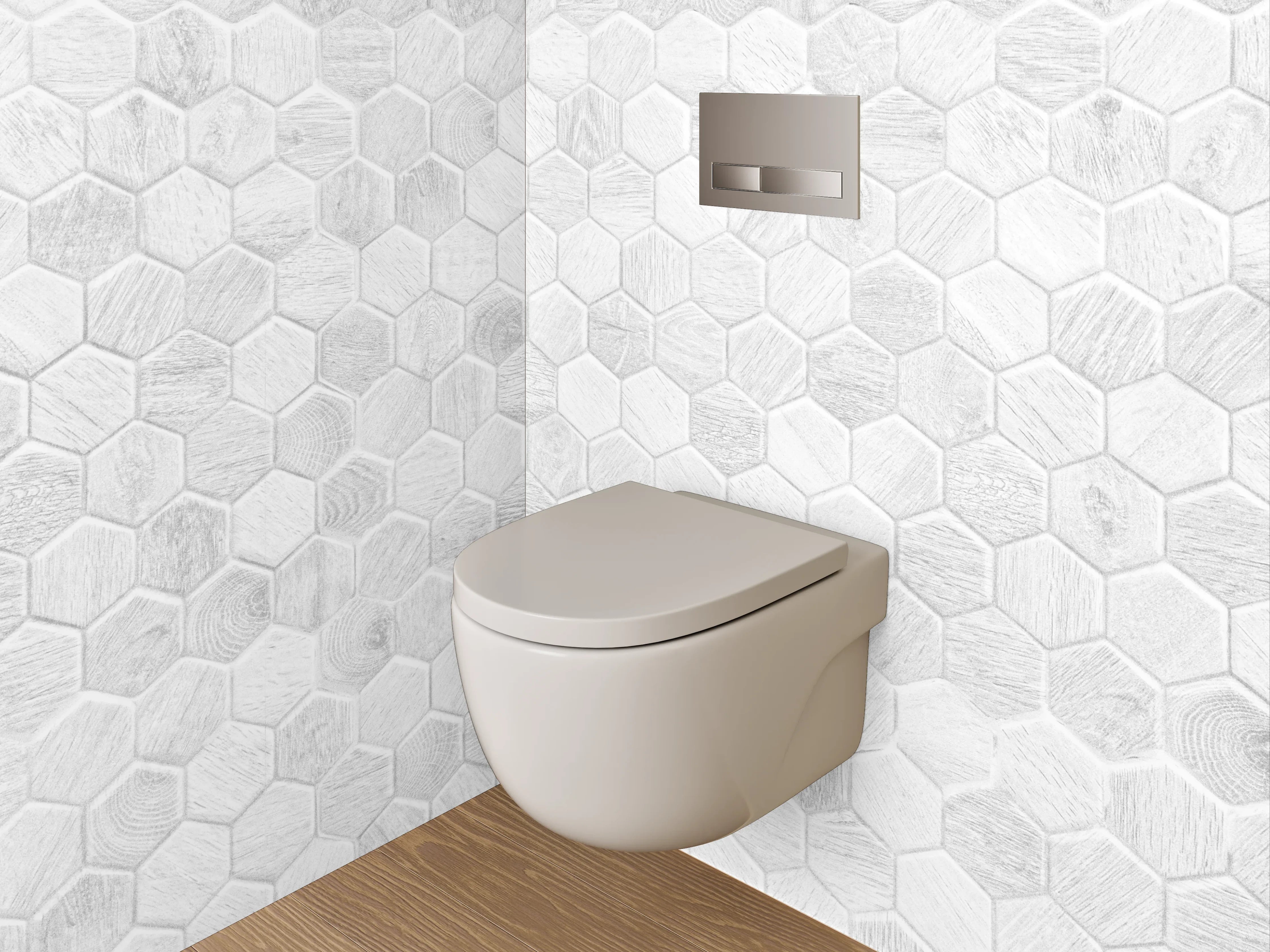 WC-Rückwand - Helle hexagonale Mosaik-Fliesen weiß-grau